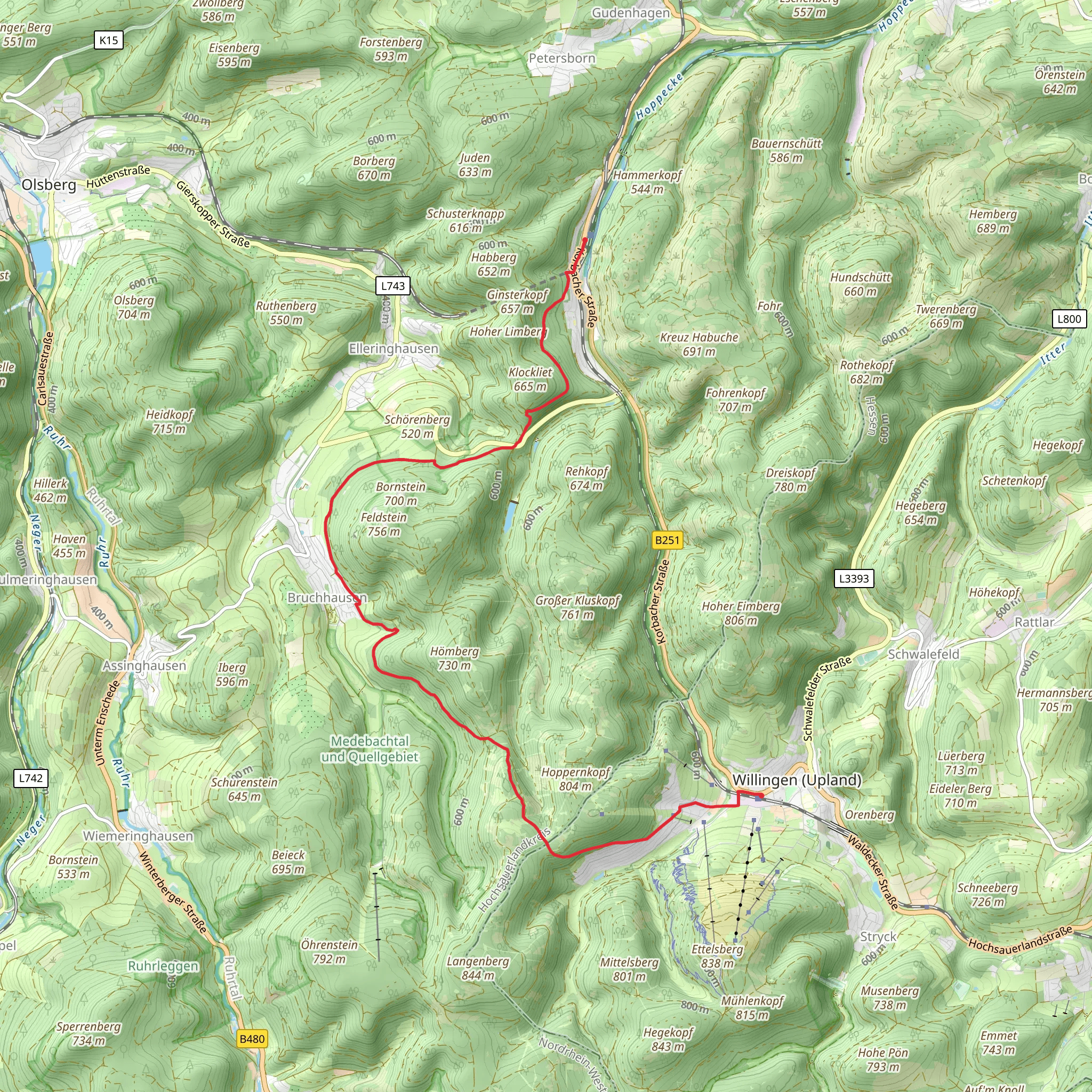 Brilon Wald to Willingen via Rothaarsteig mobile static map
