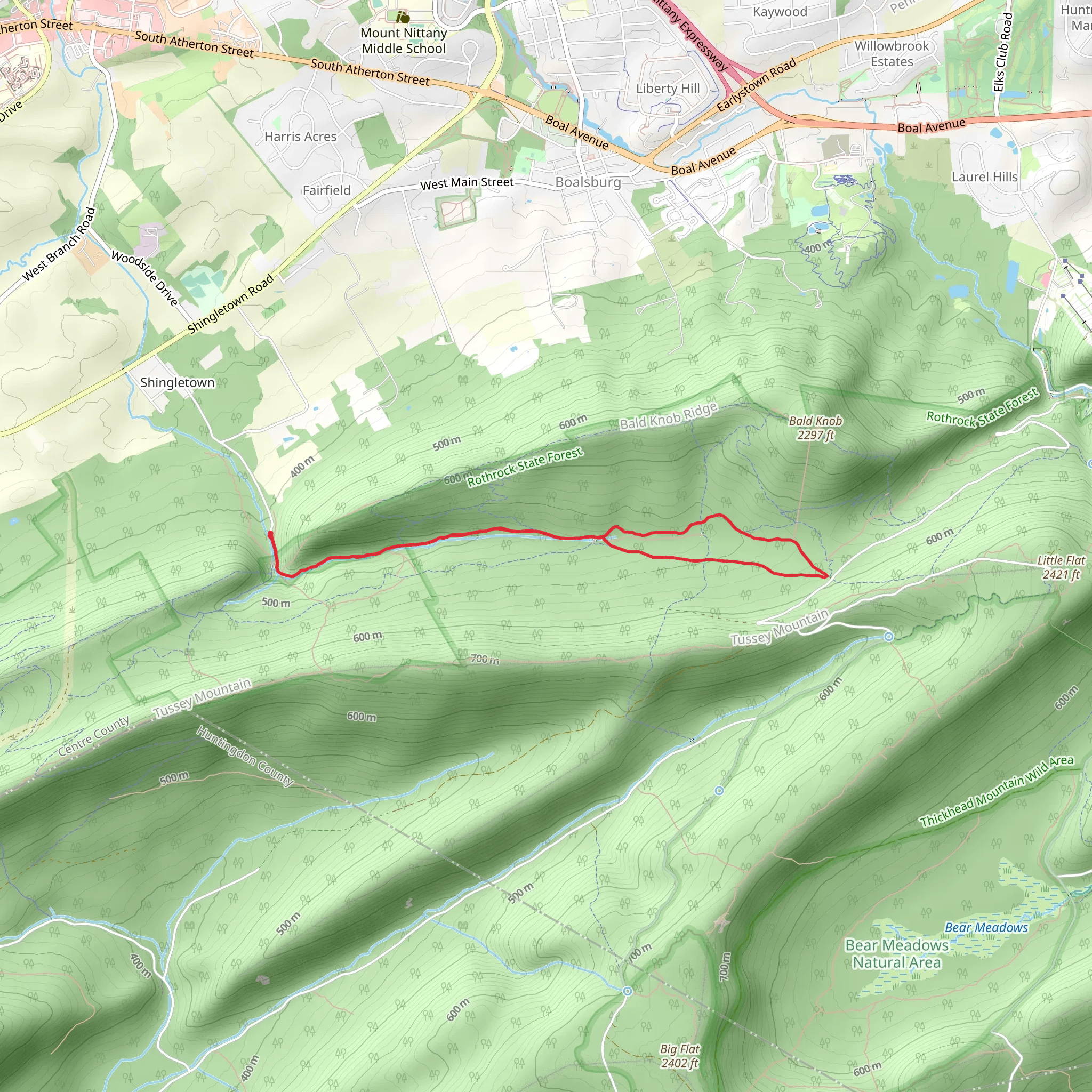 Roaring Run via Thickhead Mountain Hiking Trail mobile static map