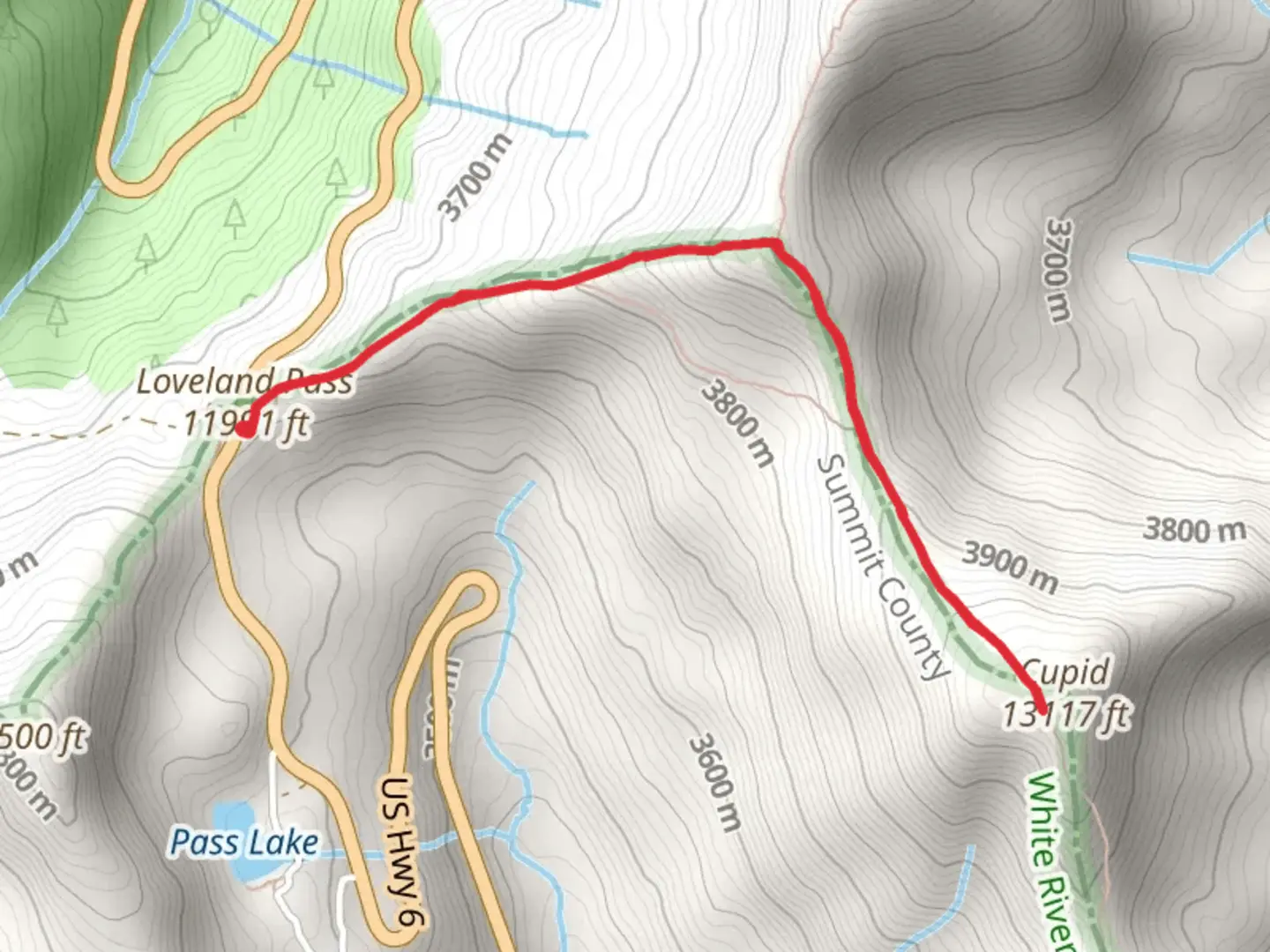 An image depicting the trail Cupid Gvia rizzly Peak Trail and its surrounding area.