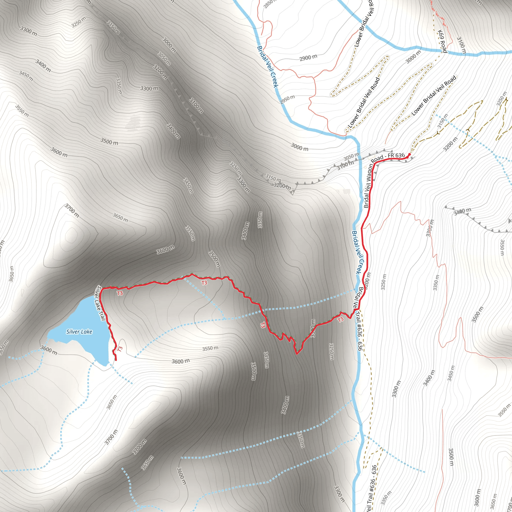 Silver Lake via Bridal Veil Trail mobile static map