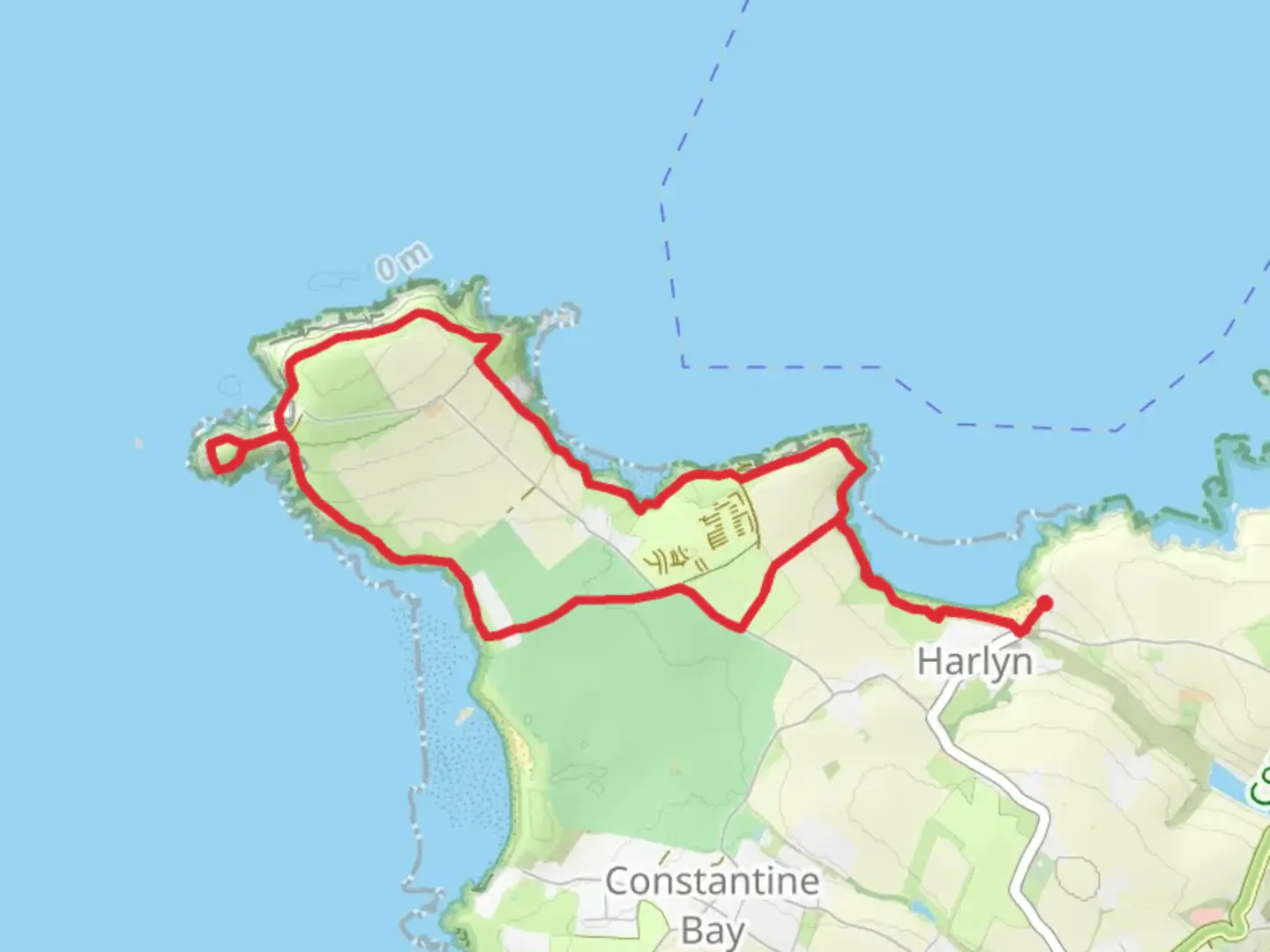An image depicting the trail Harlyn Bay, Barras Bay and Dinas Head Loop and its surrounding area.