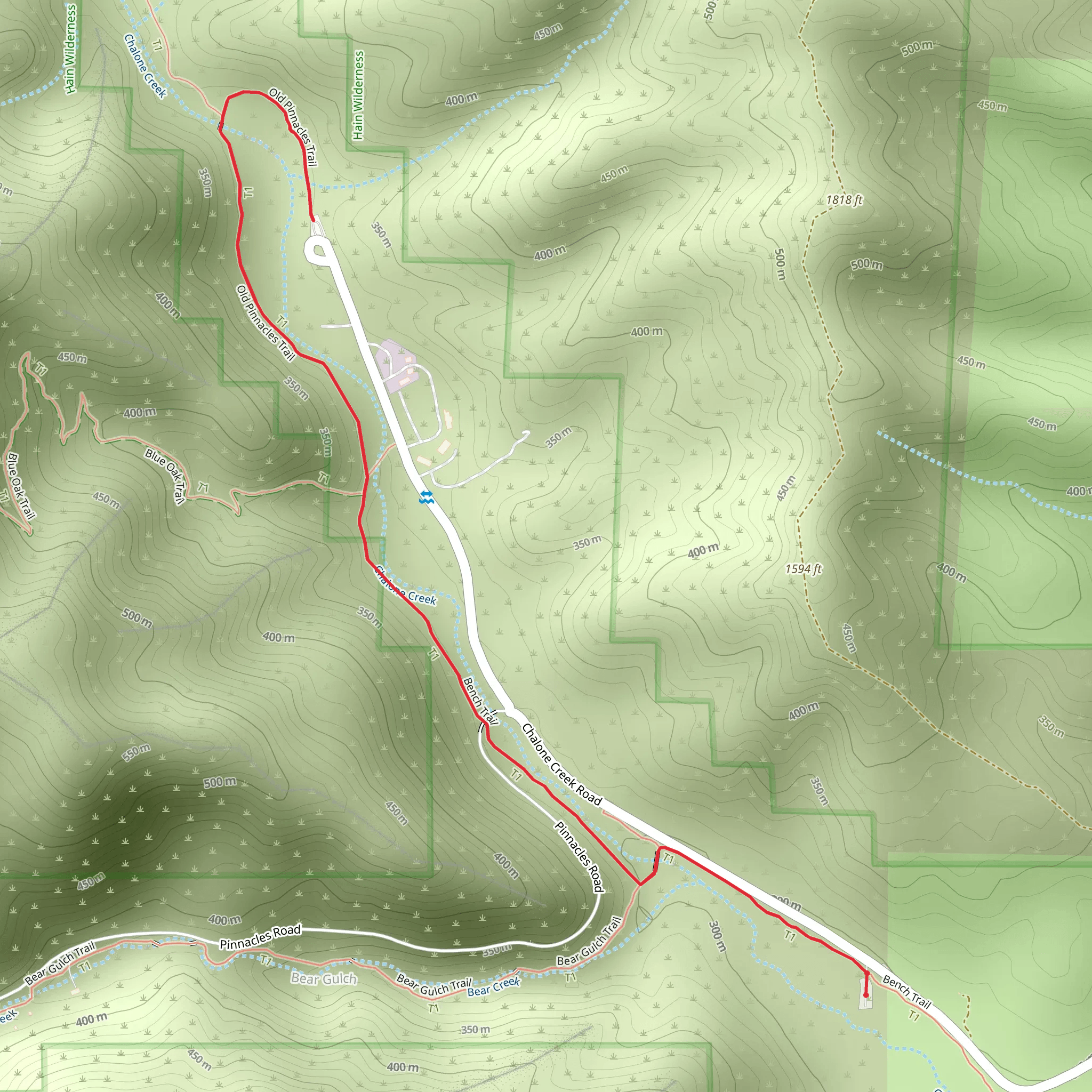 Bench and Old Pinnacles Trail mobile static map