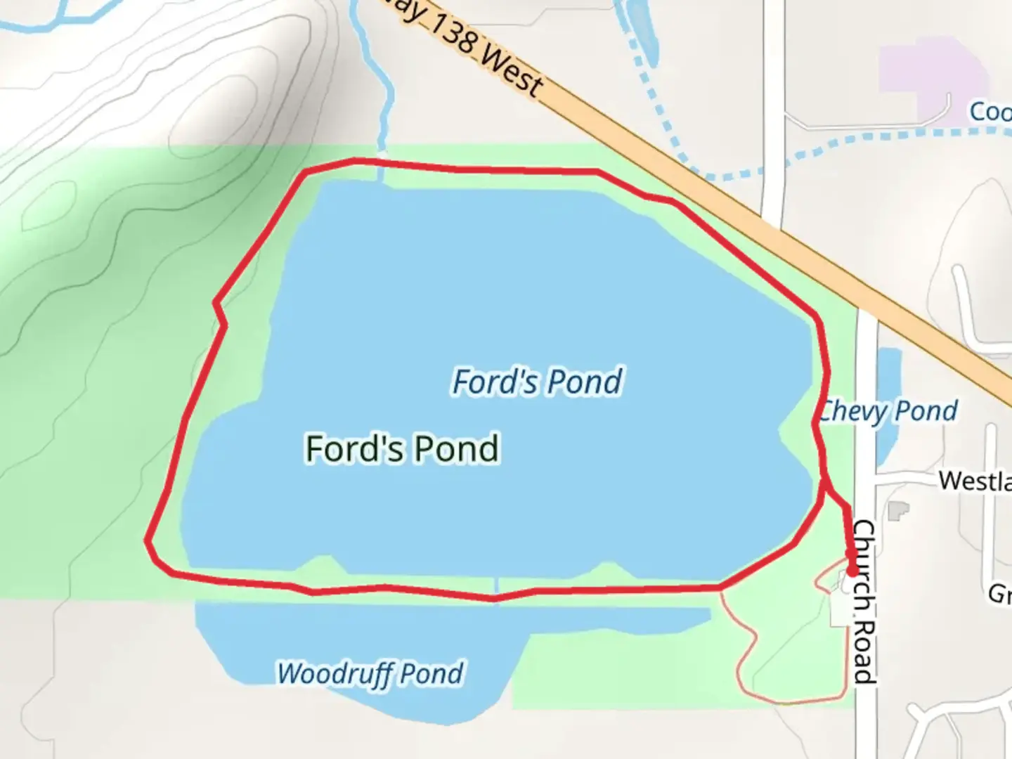 An image depicting the trail Ford's Pond Loop Path and its surrounding area.