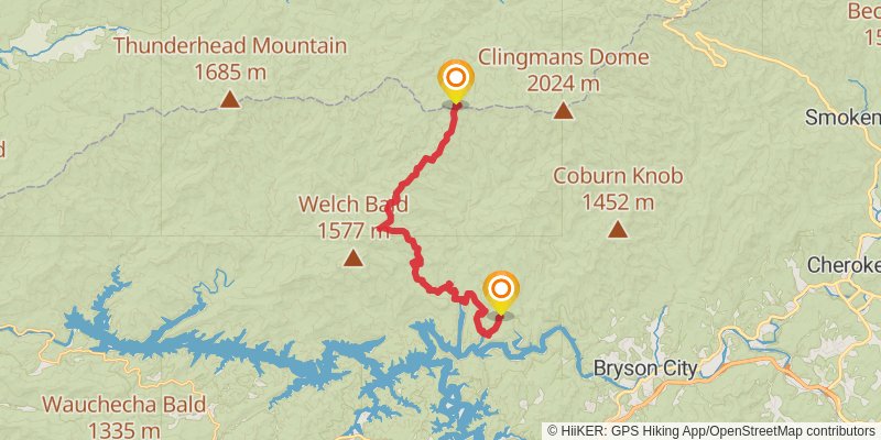Silers Bald via Lakeshore Trail, Bear Creek Trail, and Welch Ridge Trail stage 4 Map