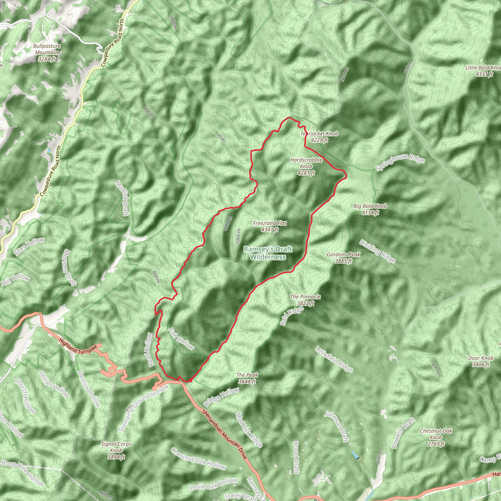 Ramseys Draft, Shenandoah Mountain and Road Hollow Loop Trail mobile static map