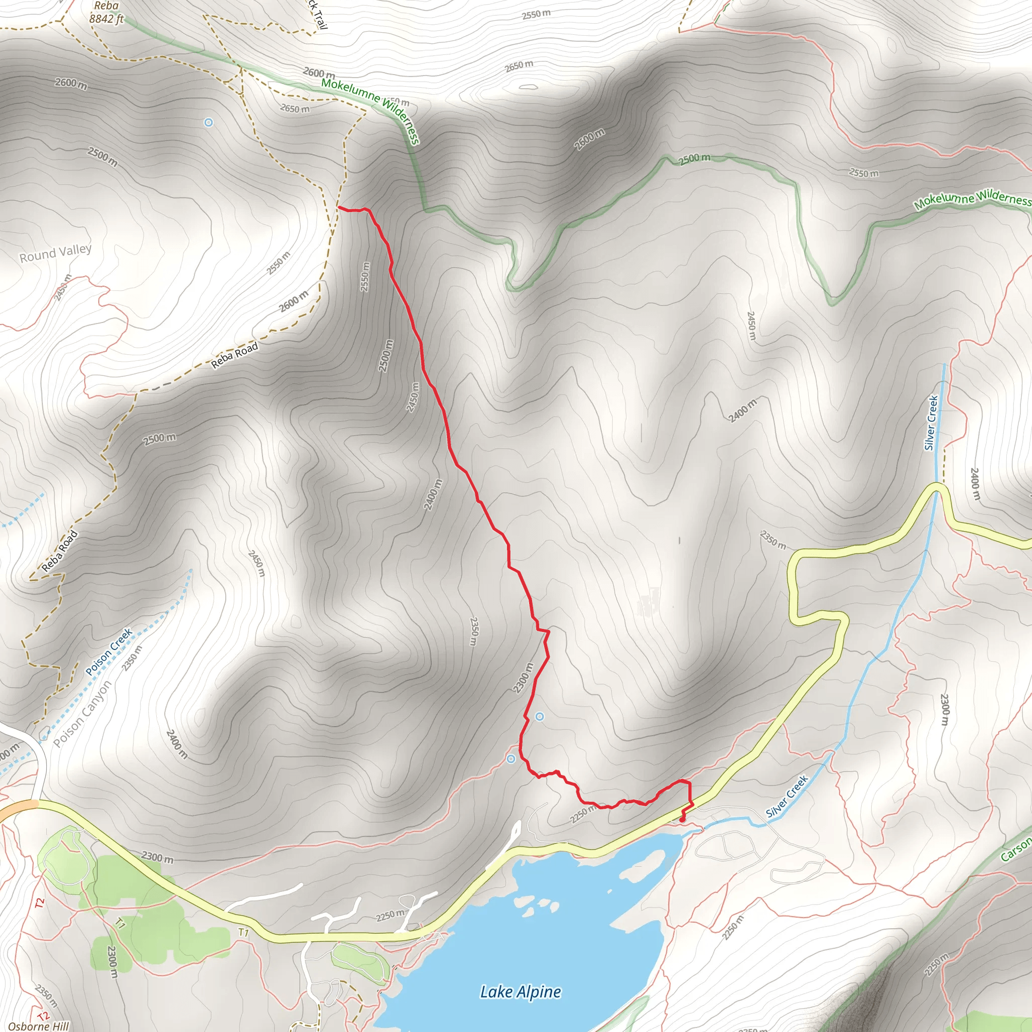 Bee Gulch Trail from Lake Alpine mobile static map