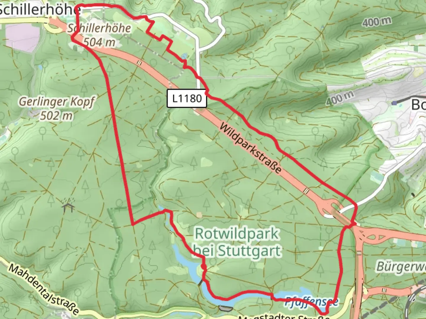 An image depicting the trail Saufangweg, Jägerweg and Hauptweg Loop and its surrounding area.