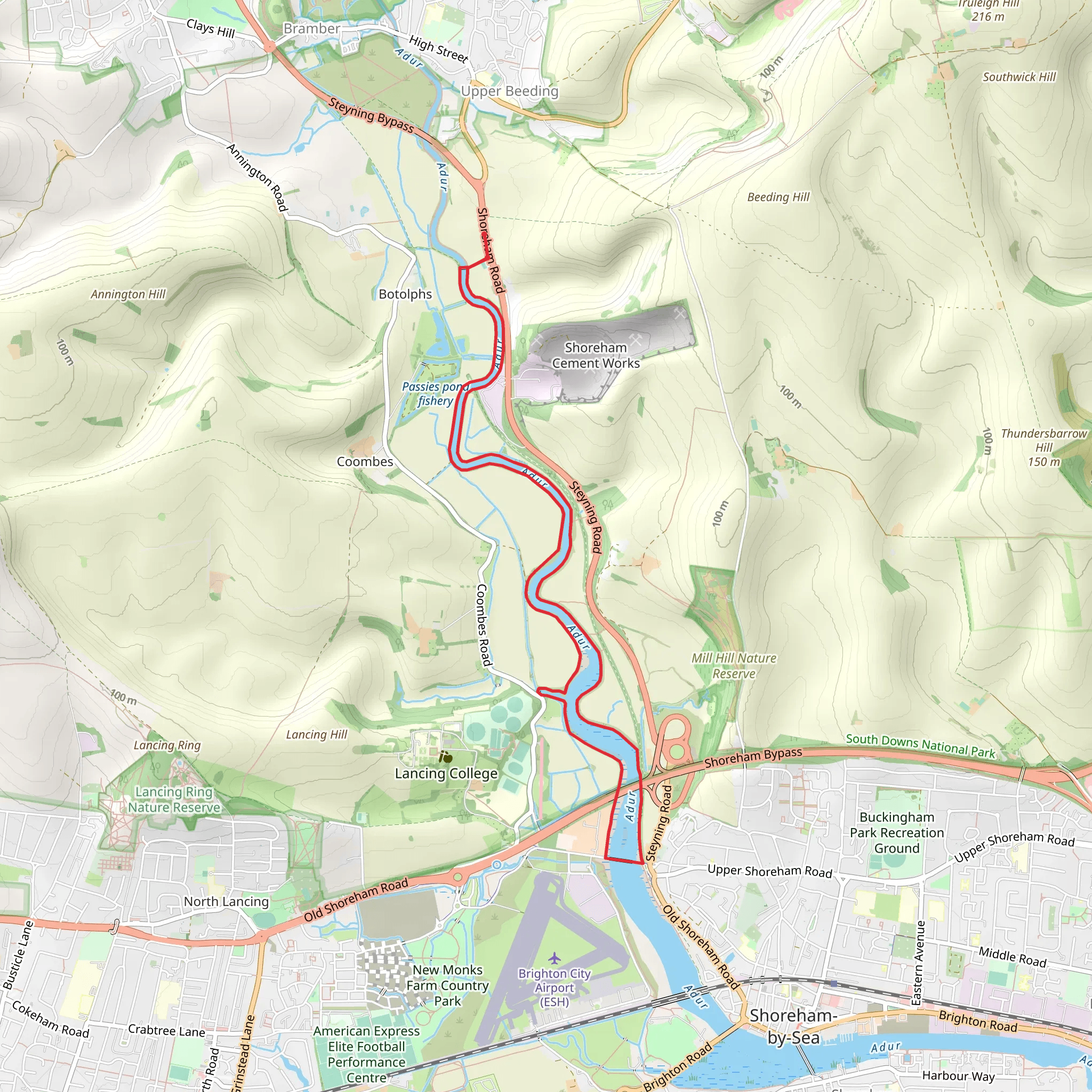 River Adur and Old Toll Bridge Loop - Botolphs mobile static map