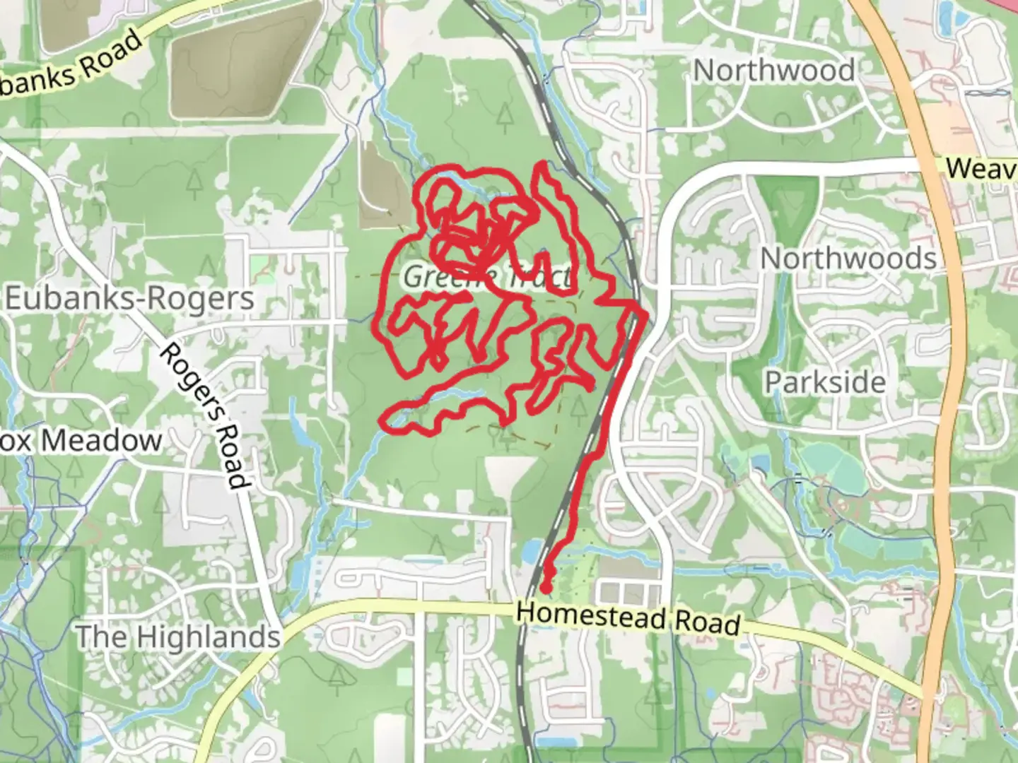 An image depicting the trail Inner Old Field Loop and Bolin Creek Headwaters Trail and its surrounding area.