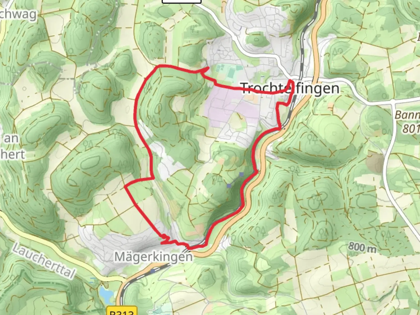 An image depicting the trail Mägerkingen to Trochtelfingen Loop via Lange Halde and its surrounding area.