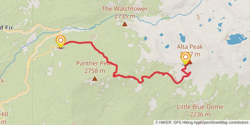 Alta Peak via Lakes, Panther Gap and Alta Trail stage 2 Map
