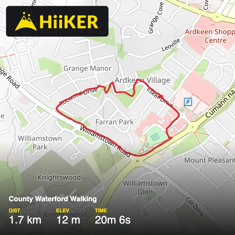 A map preview of the recording County Waterford Walking.