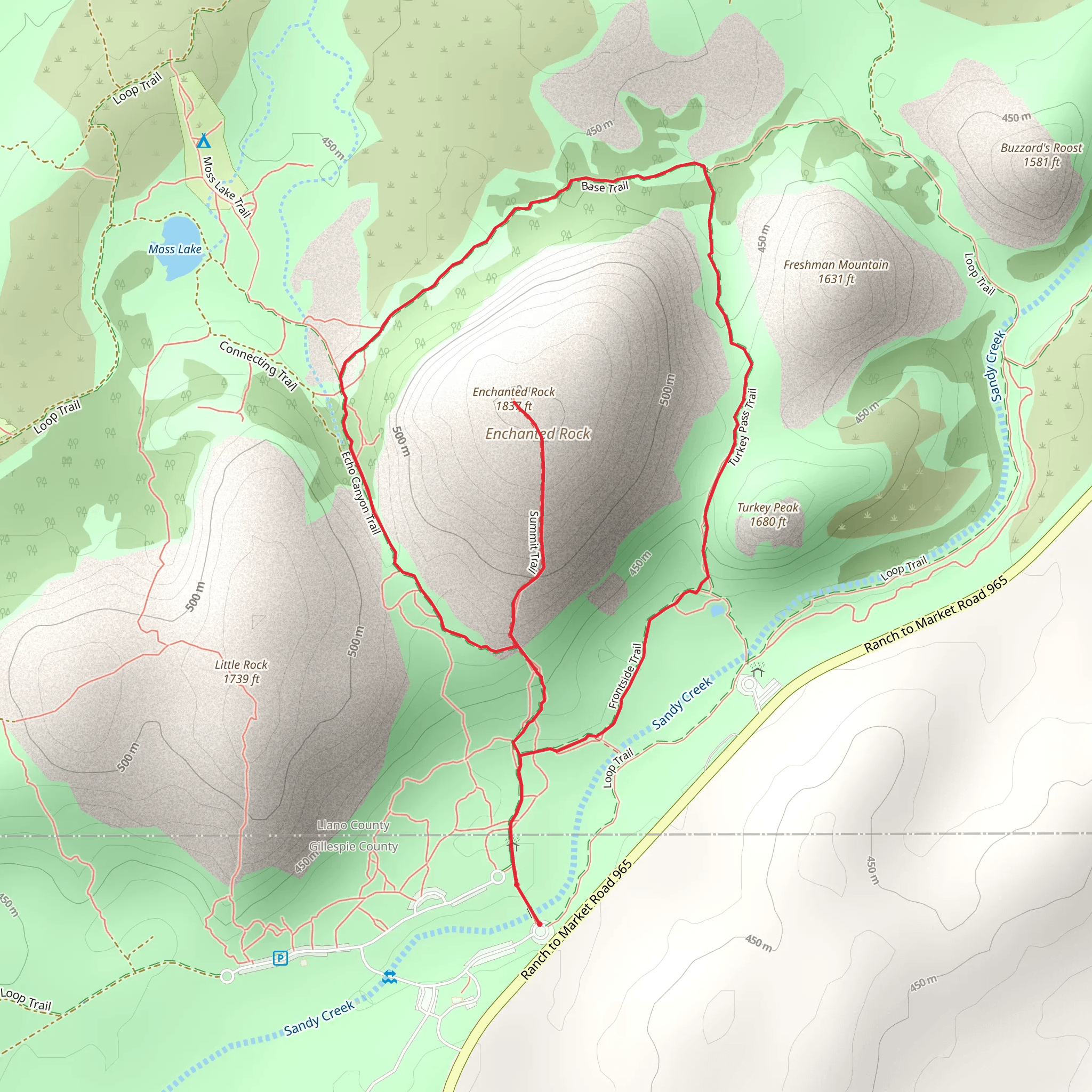 Enchanted Rock - Echo Canyon - Turkey Pass Loop Trail mobile static map