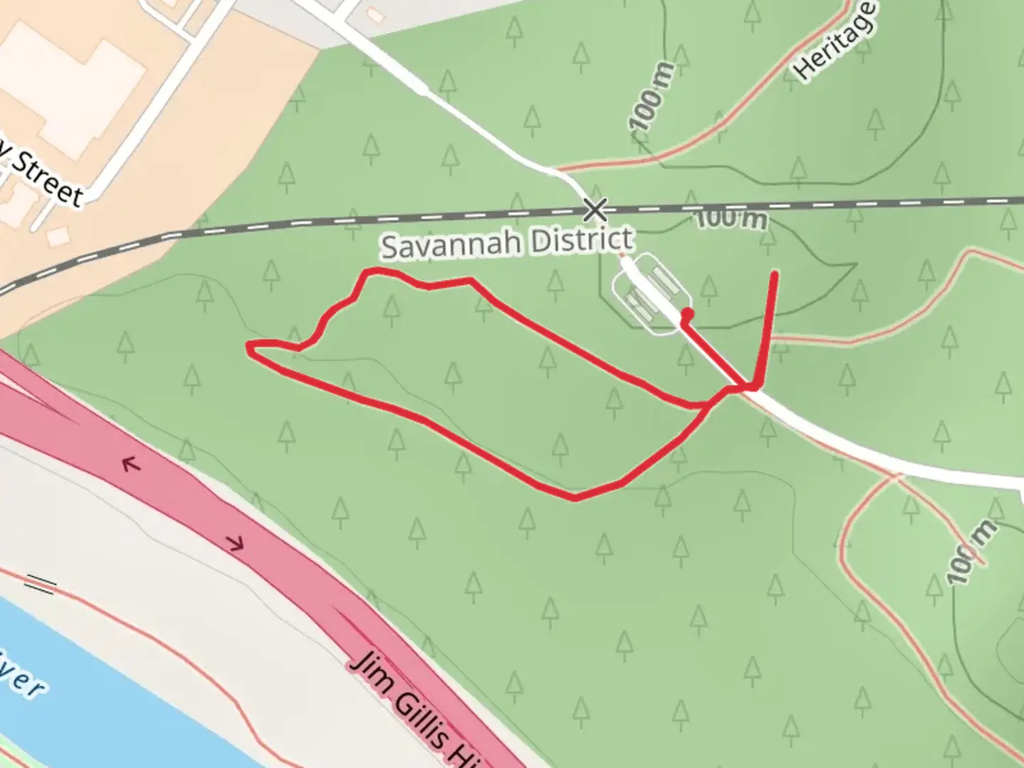 An image depicting the trail Ocmulgee National Park Road Loop and its surrounding area.
