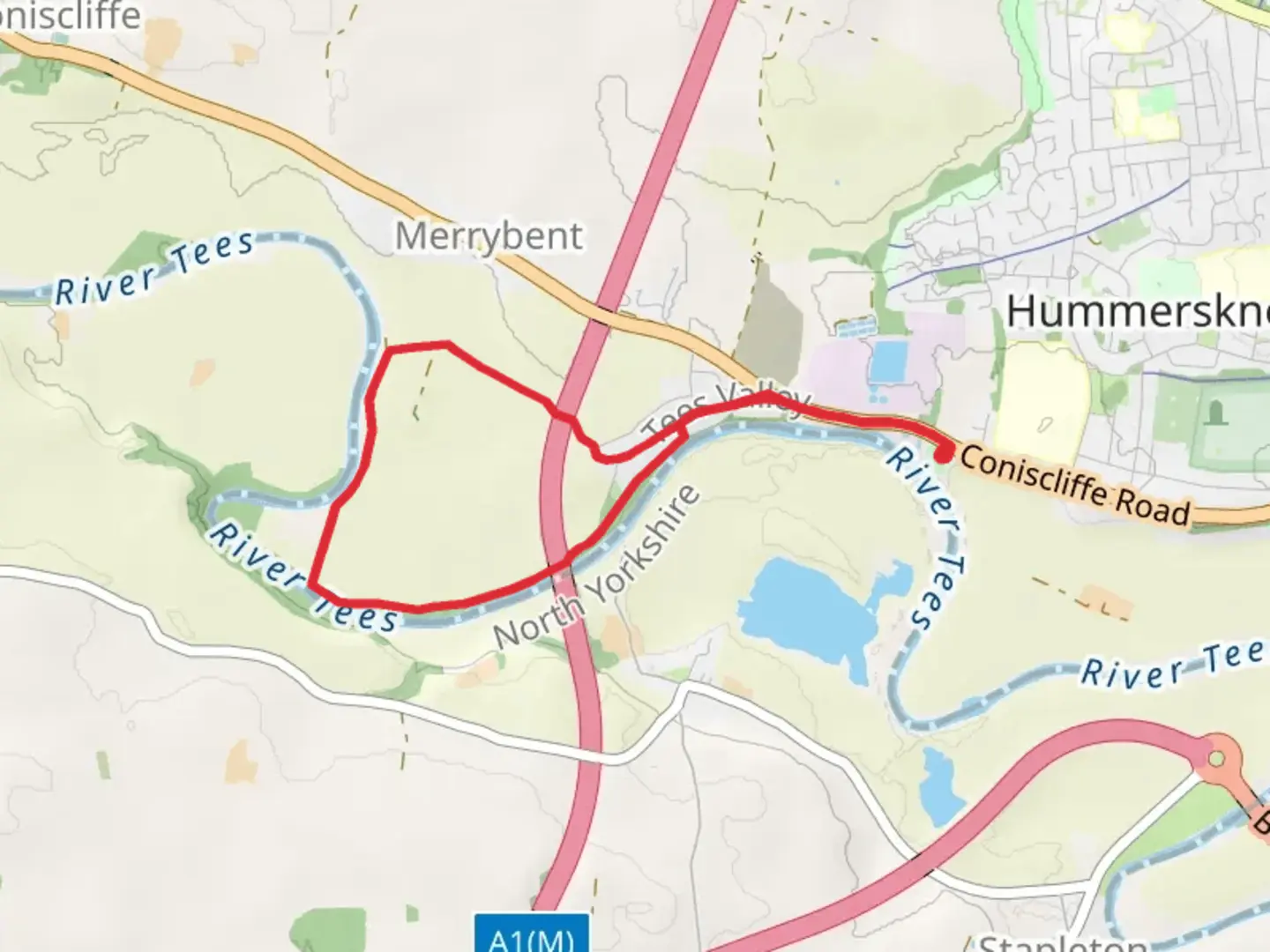 An image depicting the trail River Tees via Teesdale Way and its surrounding area.