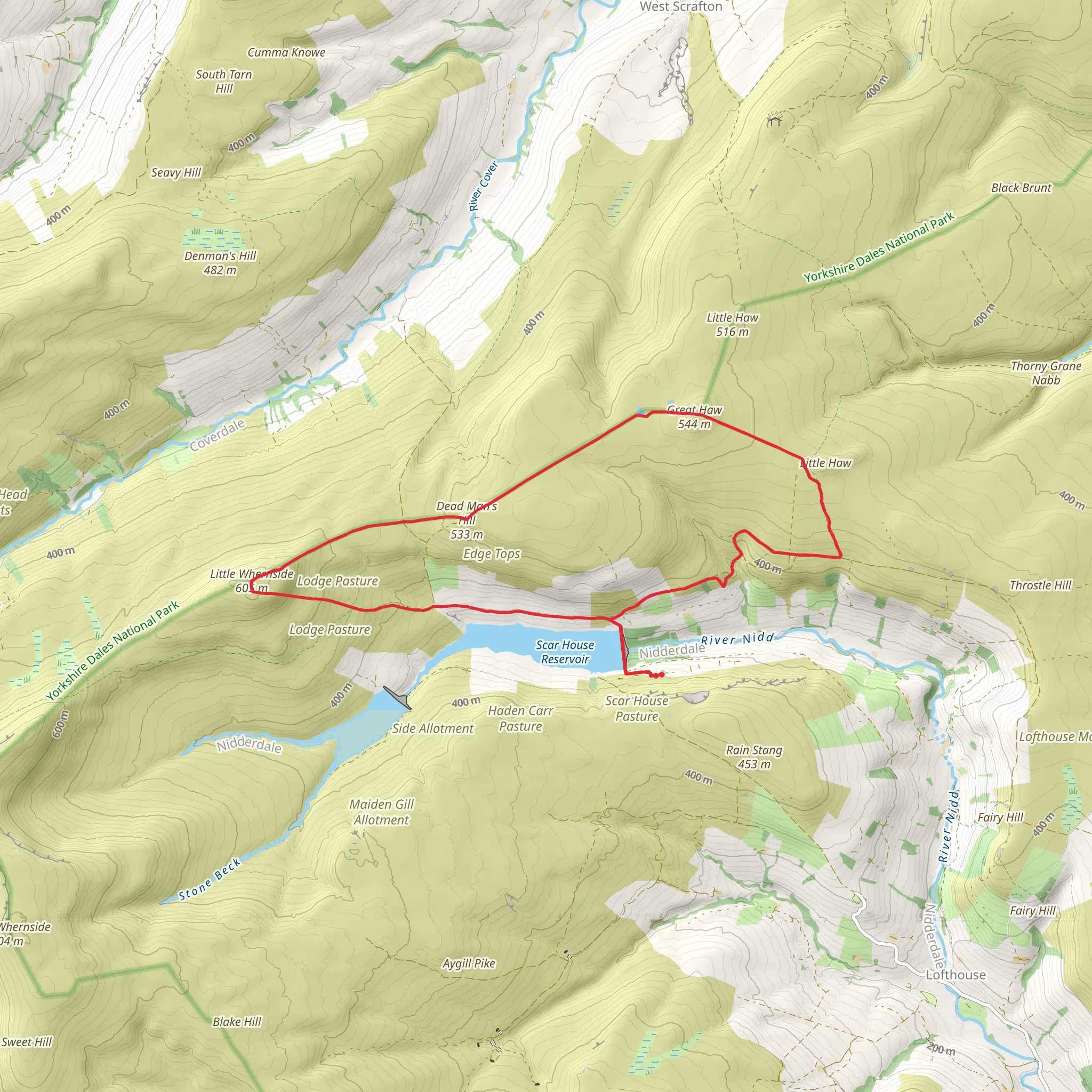 Scar House Reservoir - Little Whernside - Dead Man's Hill and Great Haw mobile static map