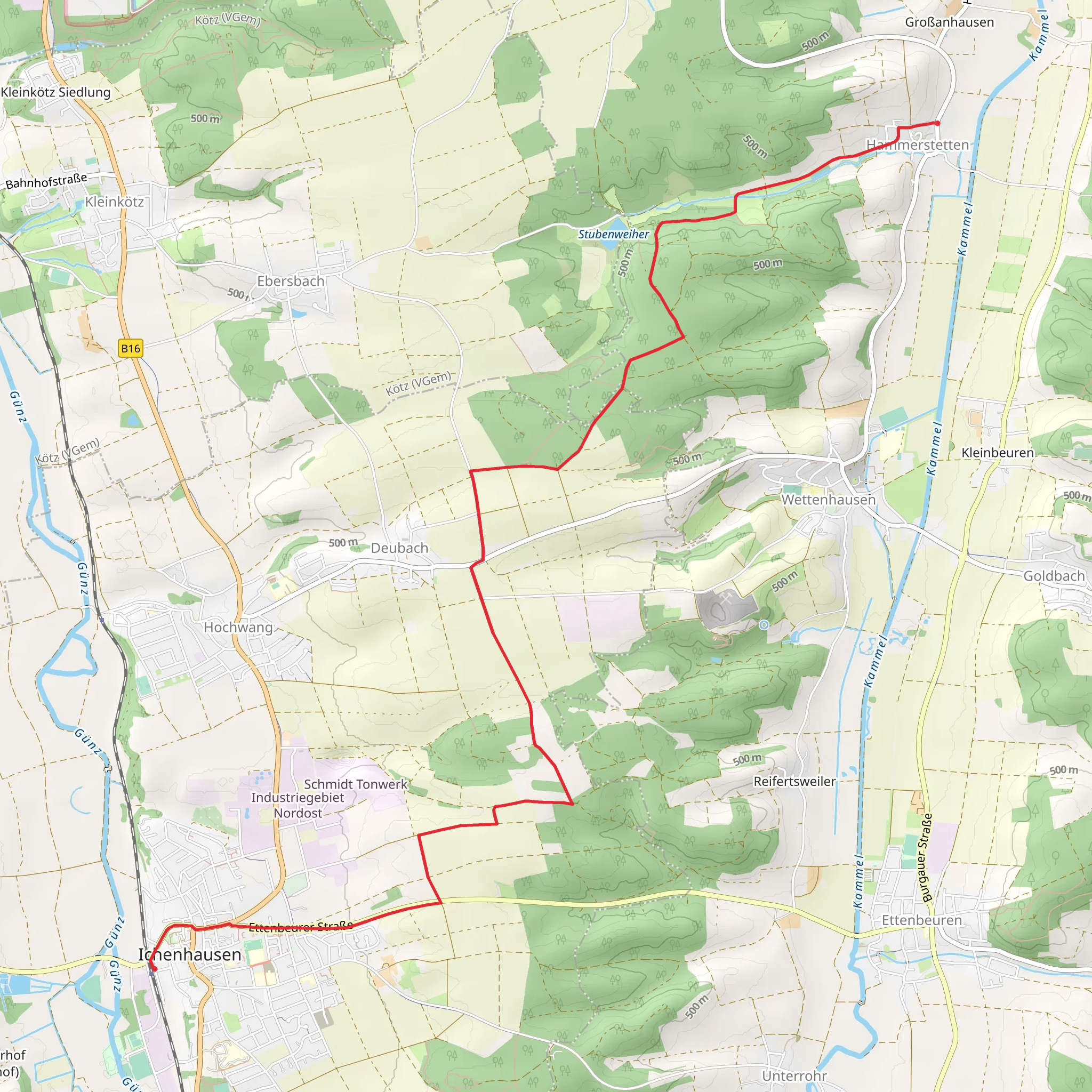 Ichenhausen to Hammerstetten Walk mobile static map