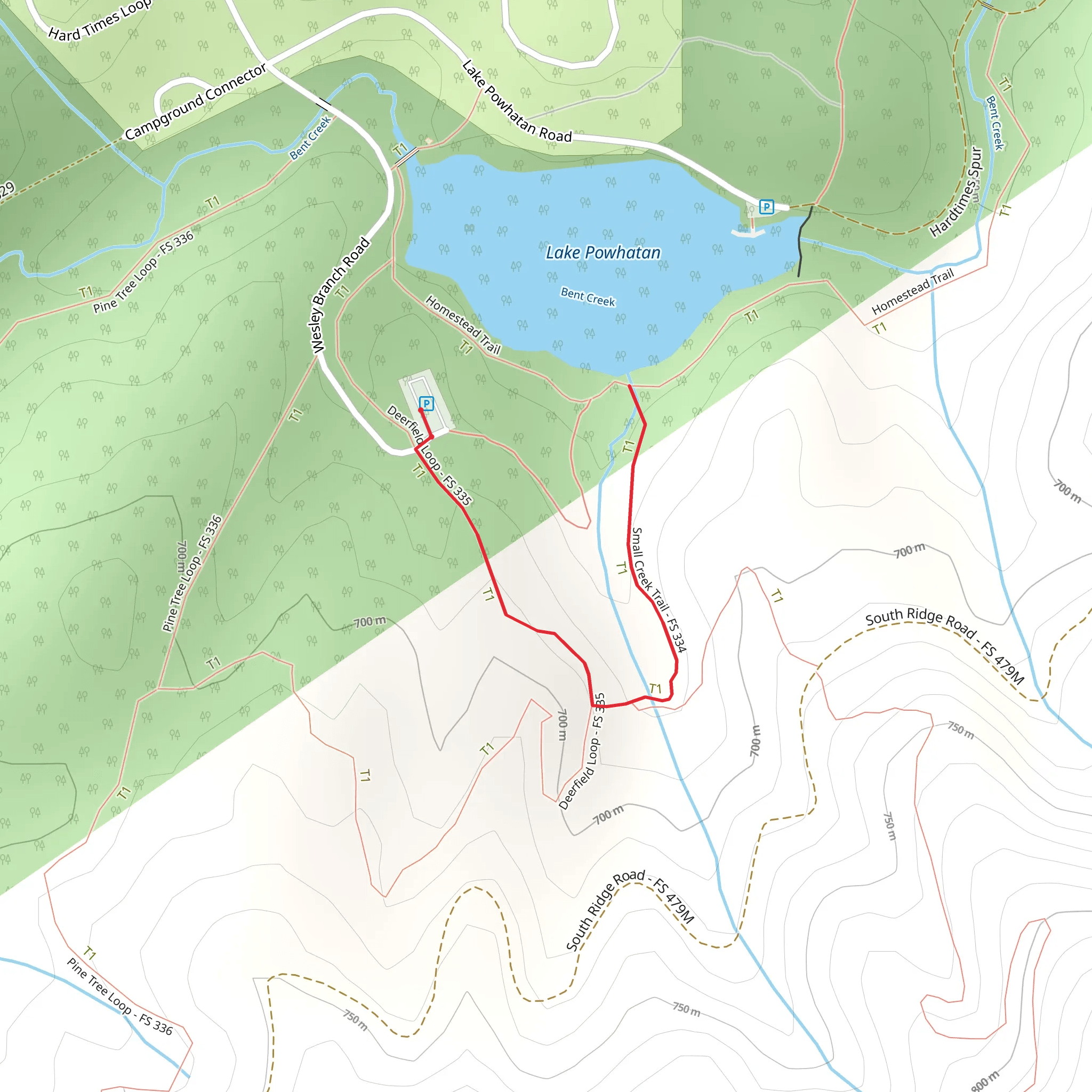 Small Creek via Deerfield Loop Trail mobile static map