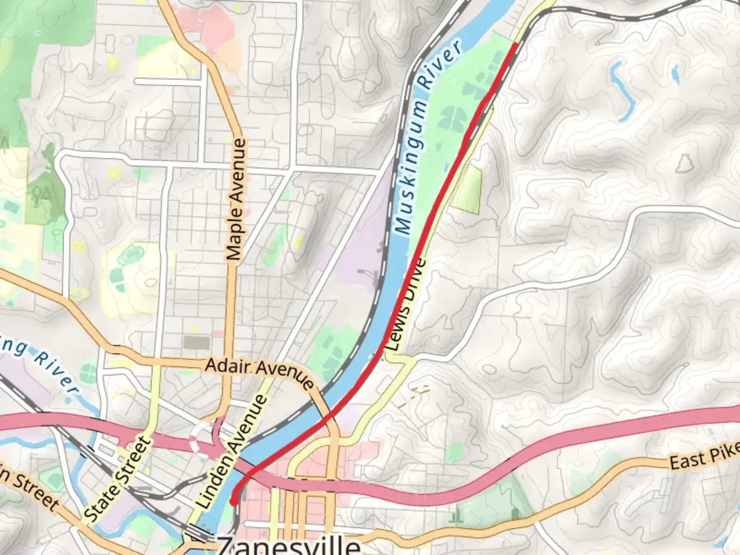 An image depicting the trail Zane's Landing Trail - Zanesville and its surrounding area.
