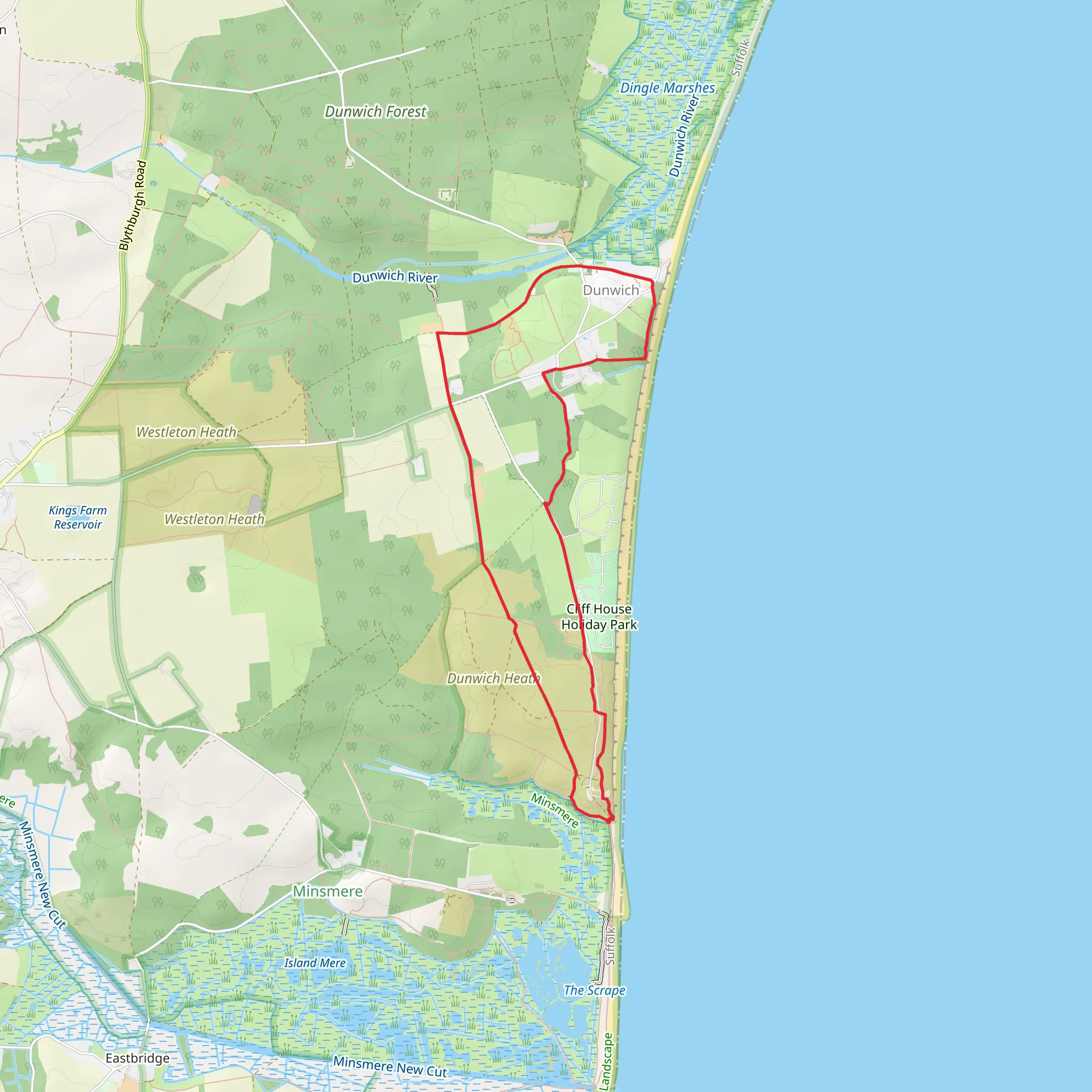 Dunwich Heath and Beach - Mount Pleasant Farm Walk - Suffolk mobile static map