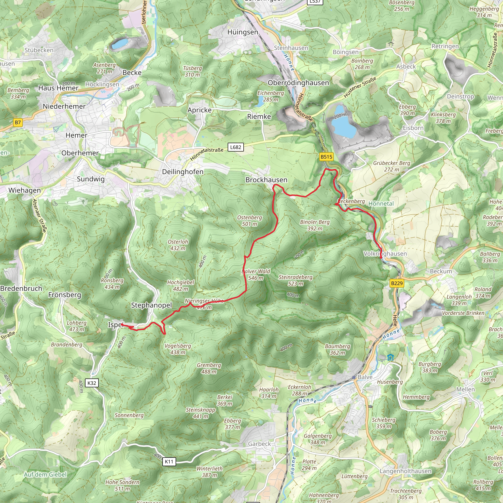Ispei to Volkringhausen via Hoehlenweg mobile static map