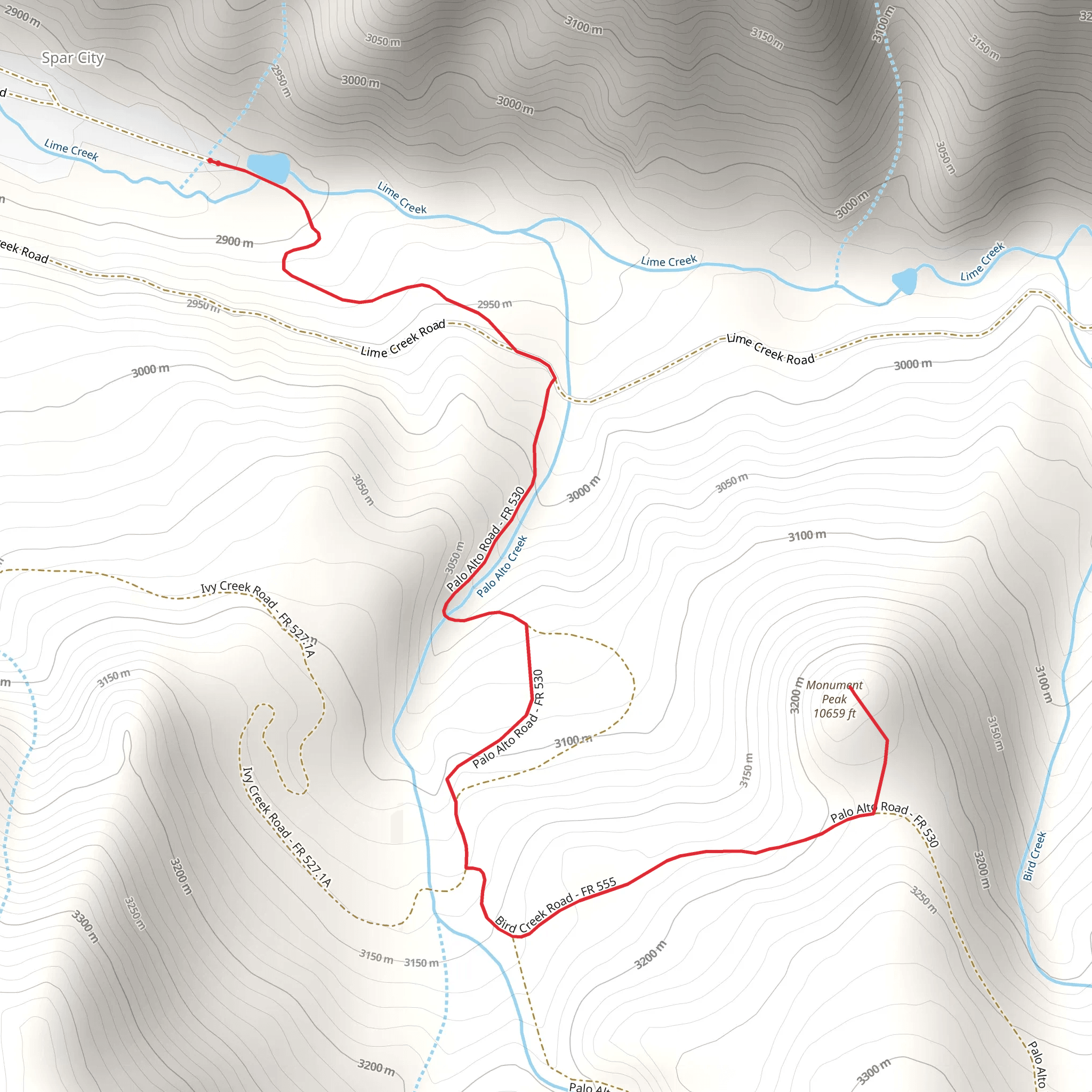 Monument Peak via Lime Creek mobile static map