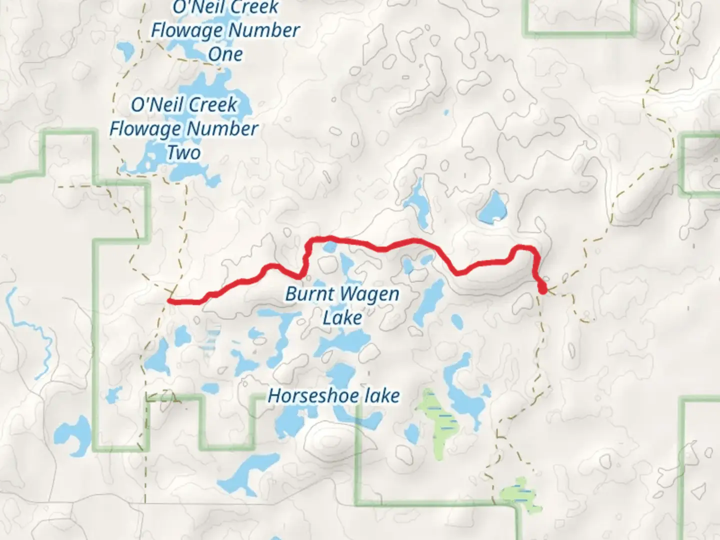 An image depicting the trail Burnt Wagen Lake Out and Back and its surrounding area.