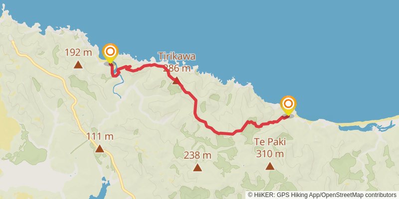 Kapowairua - Spirits Bay to Pandora stage 2 Map