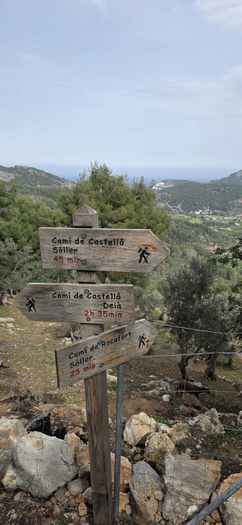 An image depicting the trail Loop from the first Soller roundabout using the old track to Deia. Lovely views of the town and valley and its surrounding area.
