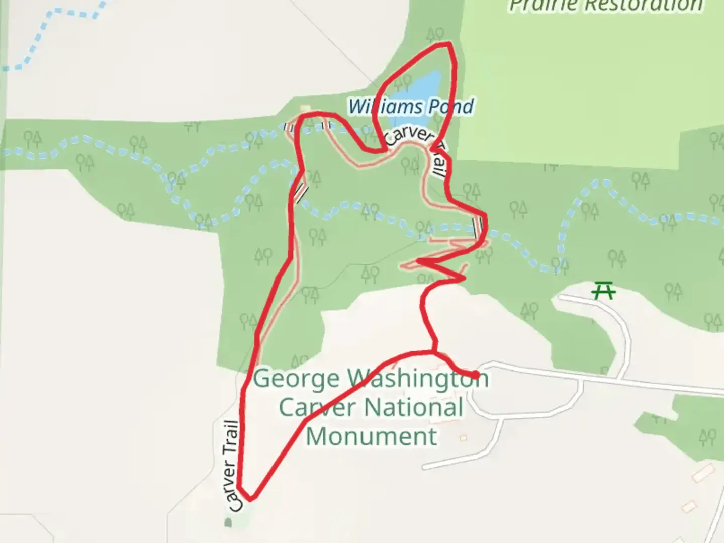 An image depicting the trail Carver Trail and Williams Pond Loop and its surrounding area.