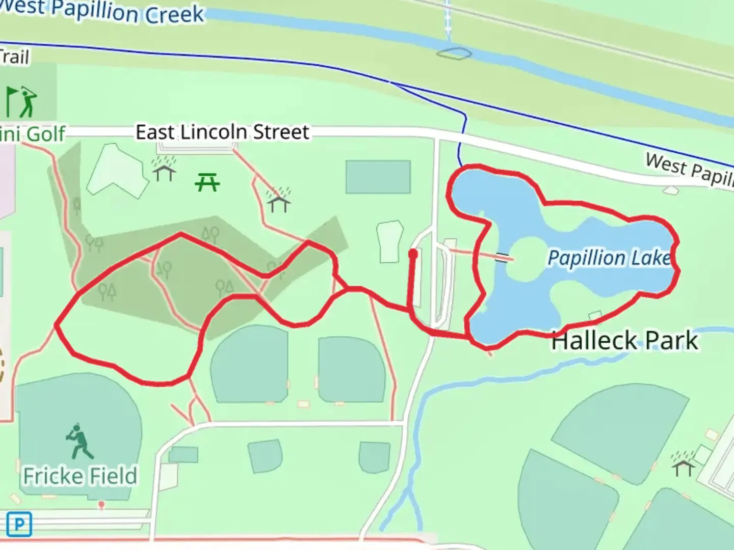 An image depicting the trail Halleck Park and Papillion Lake Loop and its surrounding area.