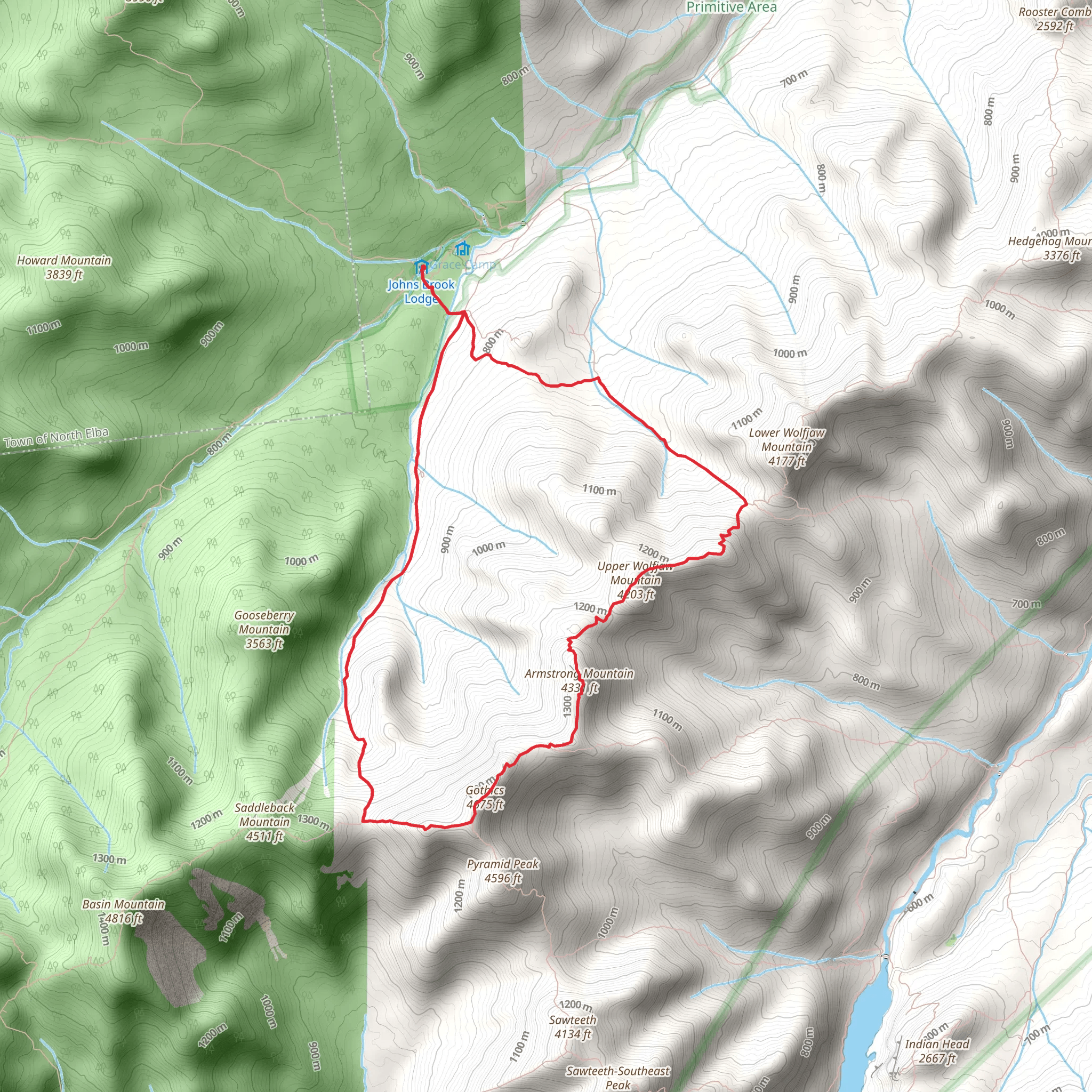 Armstrong Mountain and Upper Wolfjaw Mountain Loop via Orebed Brook Trail mobile static map