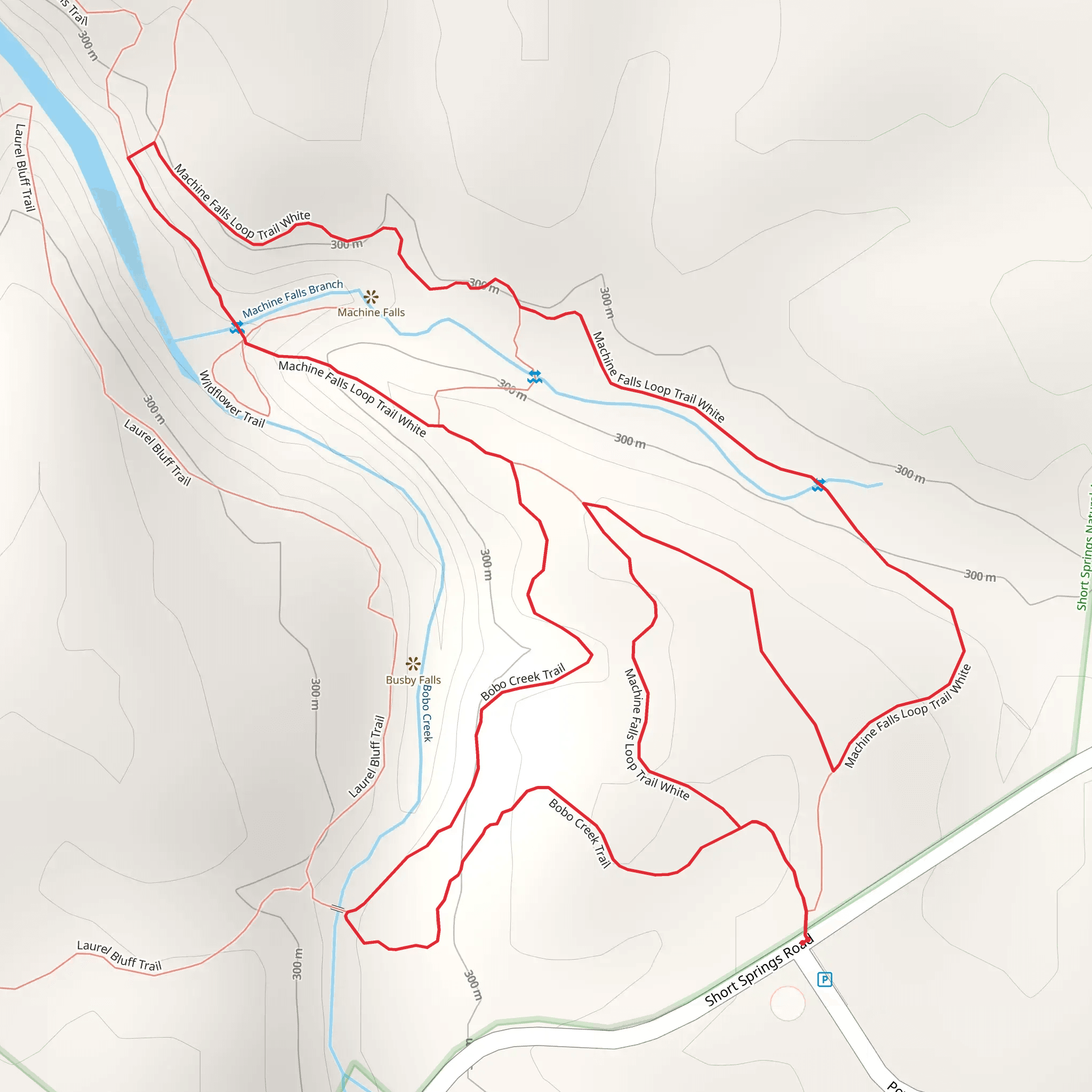 Bobo Creek Trail and Machine Falls Loop Trail White mobile static map