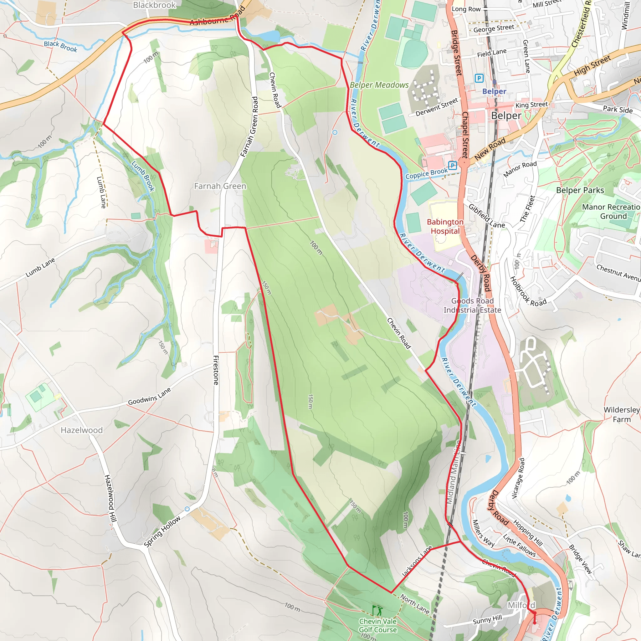 Midshires Way and River Derwent Loop mobile static map