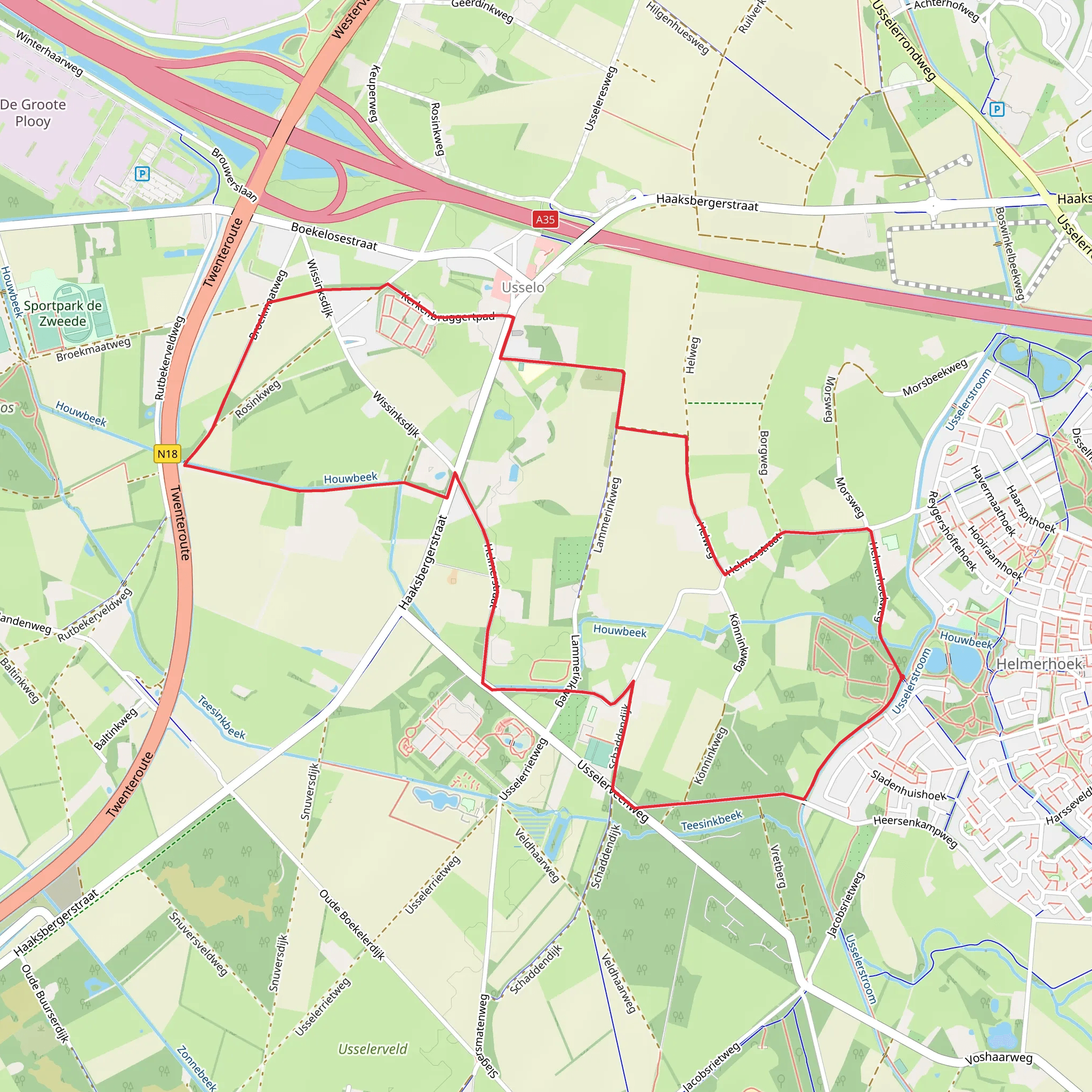 Rondje Enschede and Usselo Rode Route mobile static map