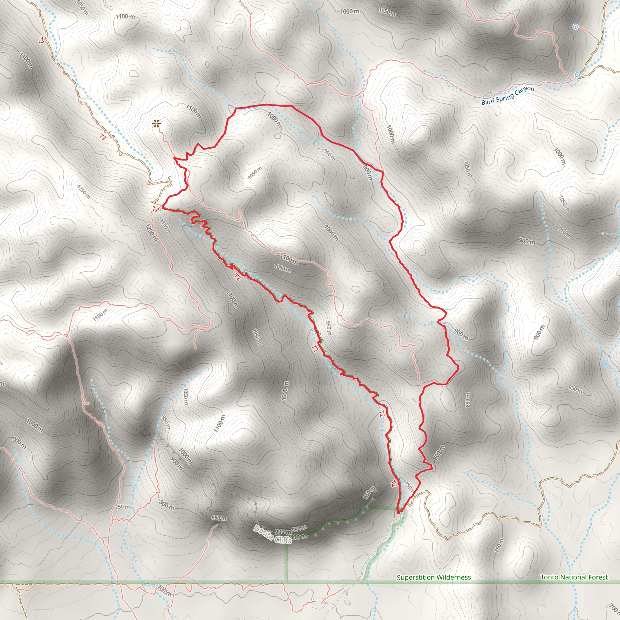 Peralta Canyon Trail, Fremont Saddle and Bluff Spring Trail Loop mobile static map