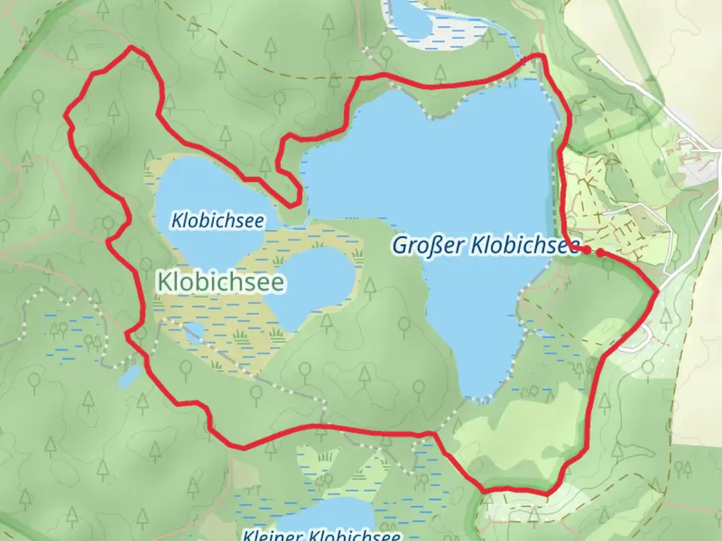 An image depicting the trail Großer Klobichsee and Klobichsee Loop via Roter Balken and its surrounding area.