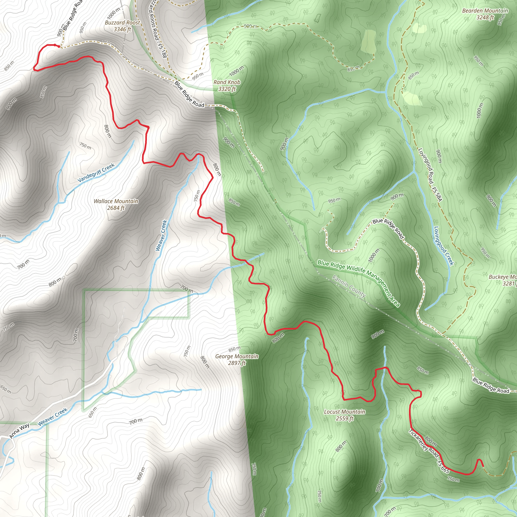 Wallace Mountain and Weaver Creek mobile static map