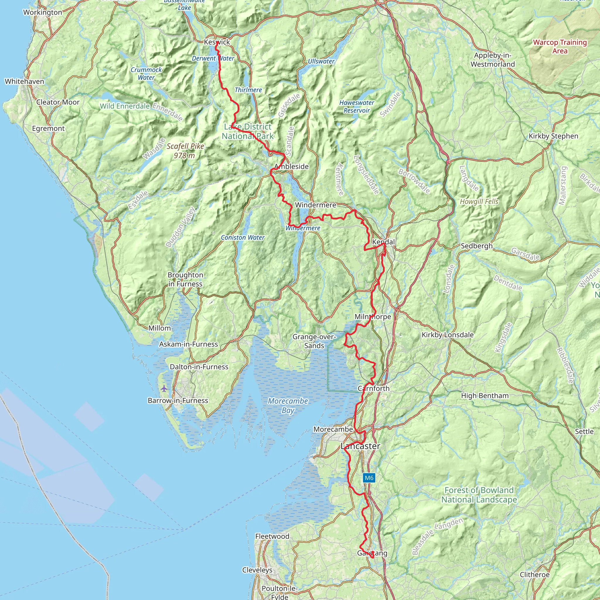 Garstang to Keswick Walk - Lancashire mobile static map
