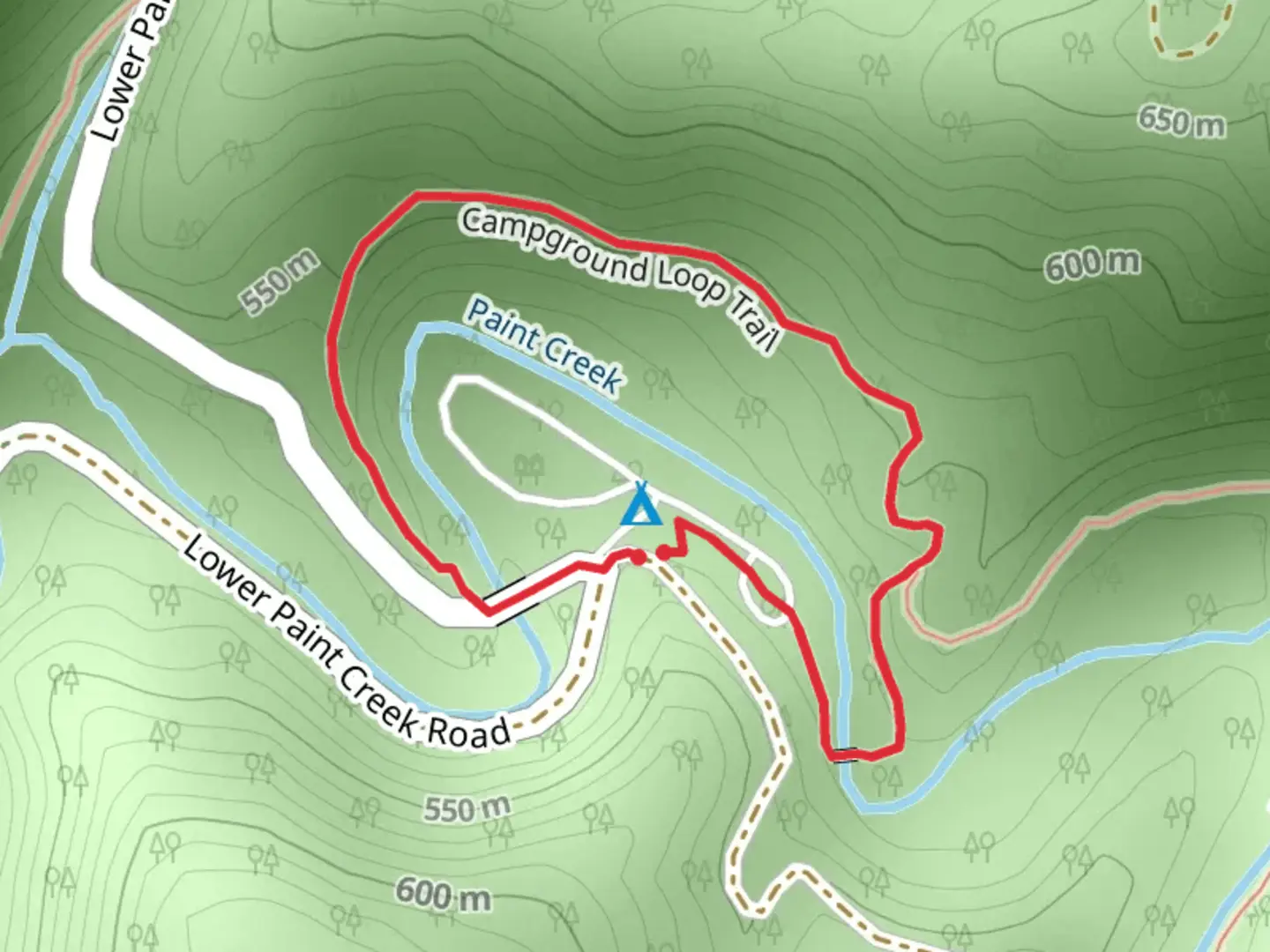 An image depicting the trail Paint Creek Campground Loop Trail Loop and its surrounding area.