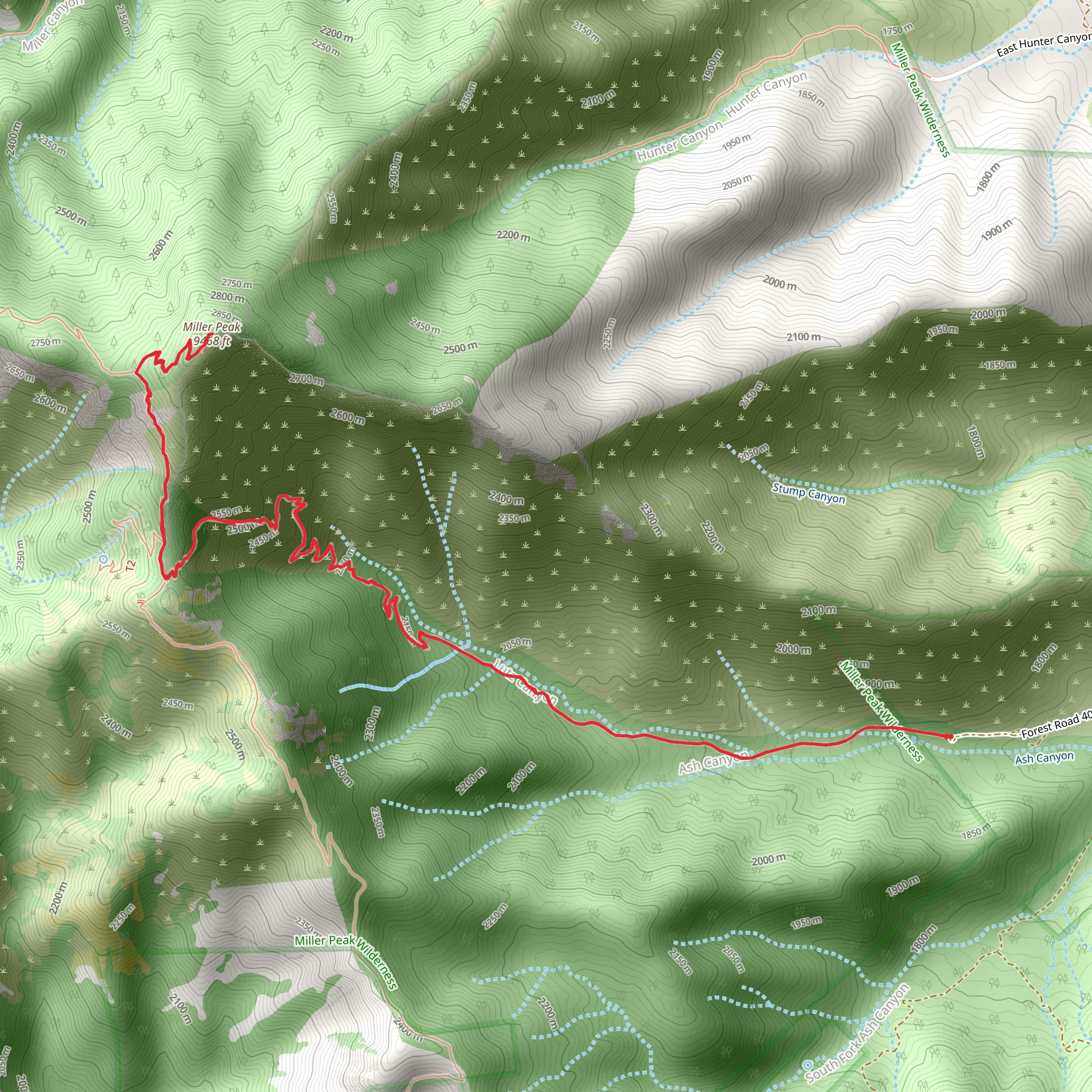 Miller Peak via Lutz Canyon Trail mobile static map