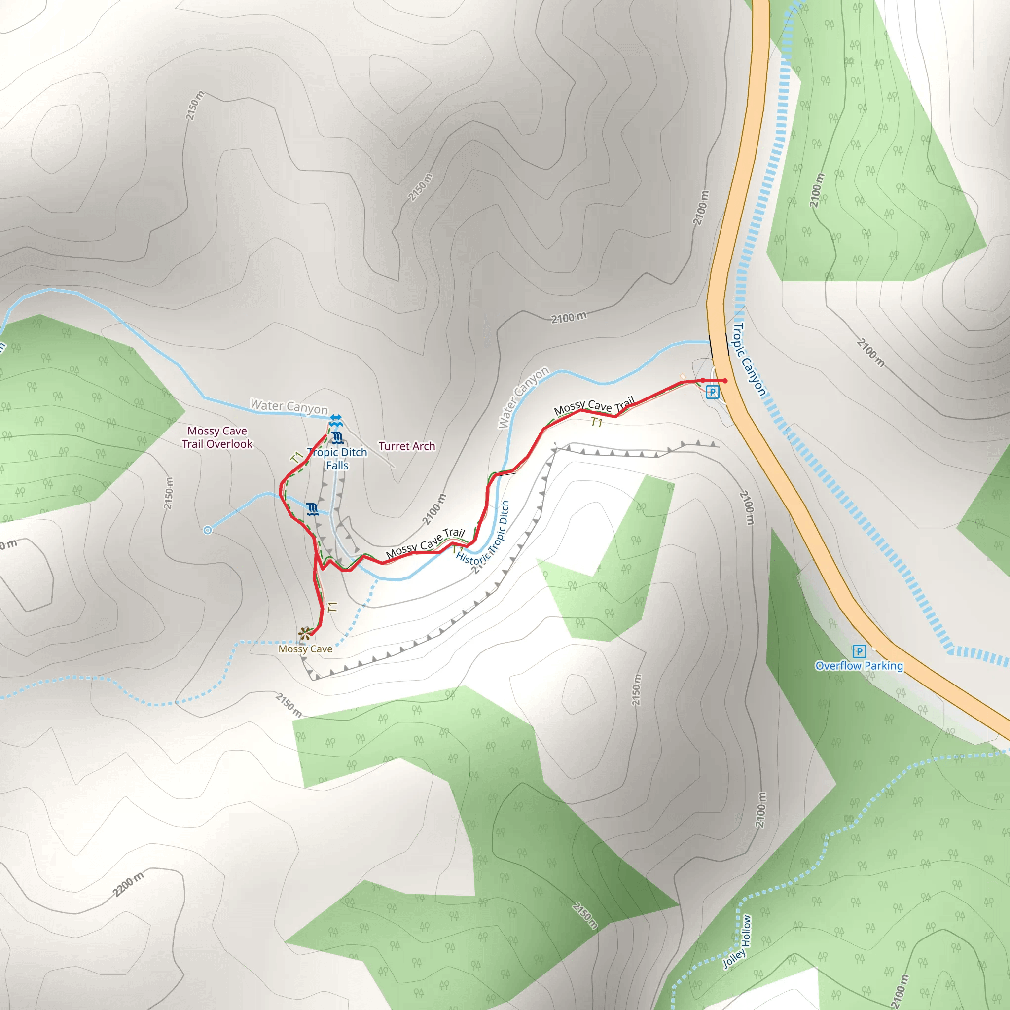 Mossy Cave Turret Arch and Little Windows Trail mobile static map