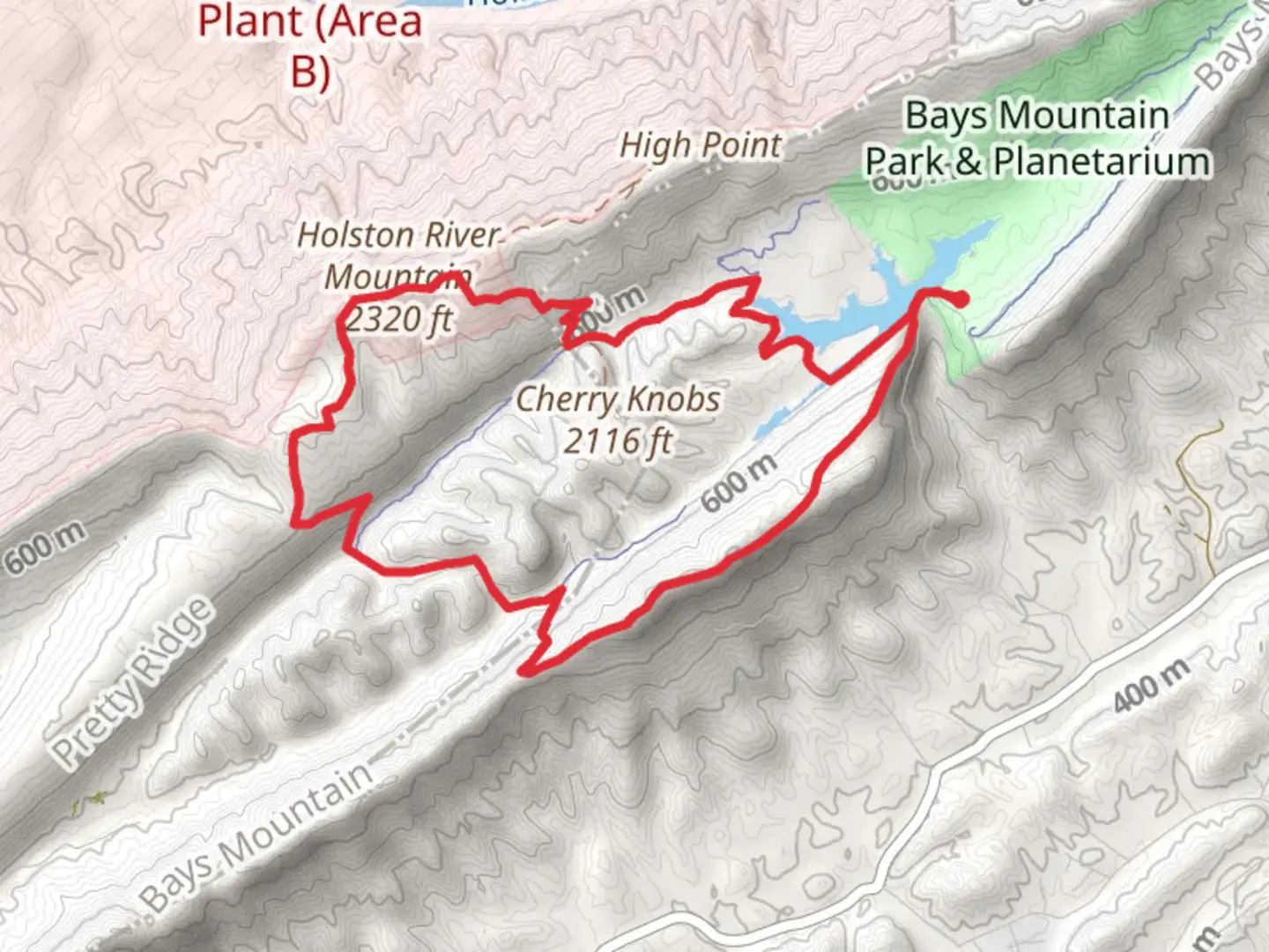 An image depicting the trail Holston River Mountain via Lakeside Trail and Bear Run Trail and its surrounding area.