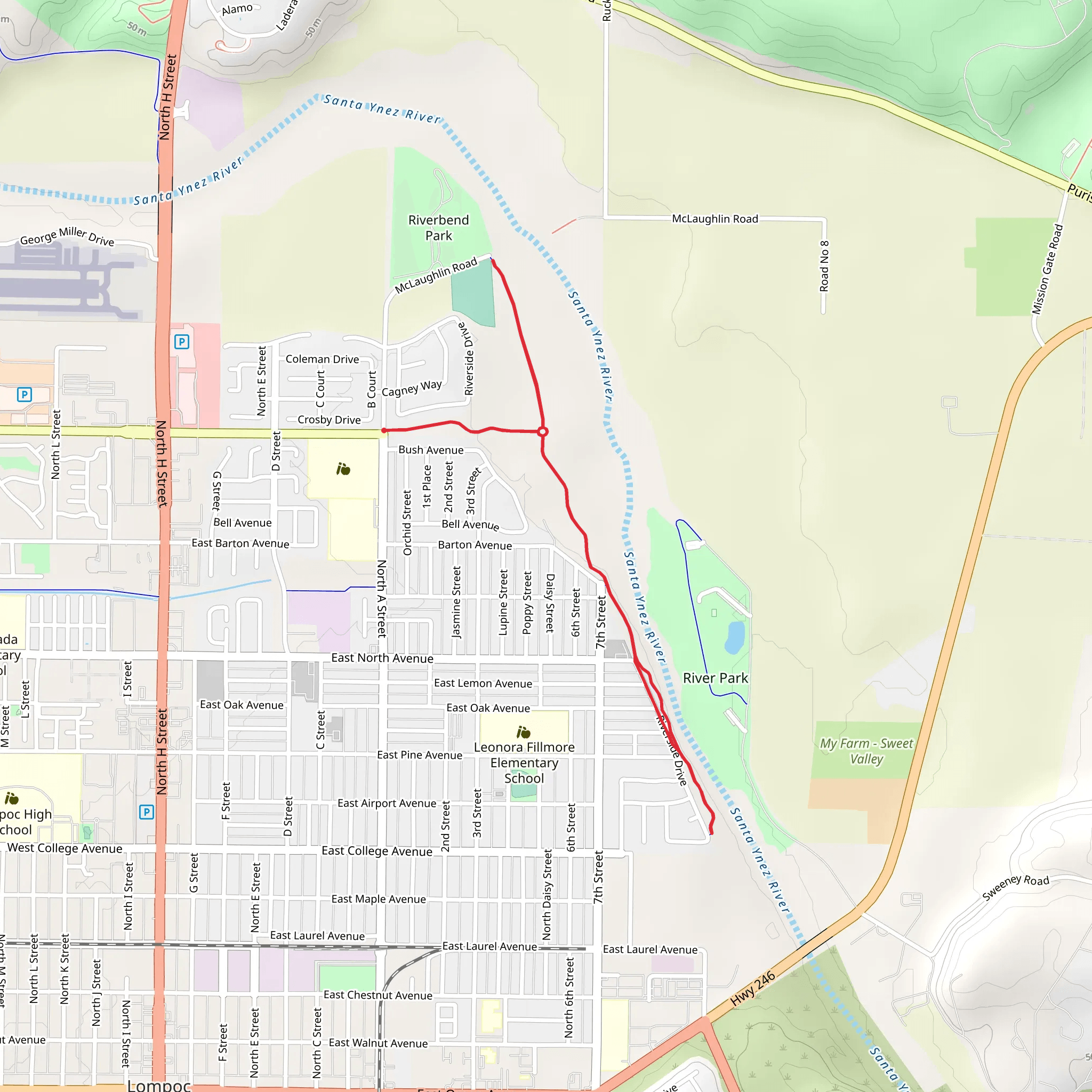 Riverside Path - Santa Ynez River mobile static map