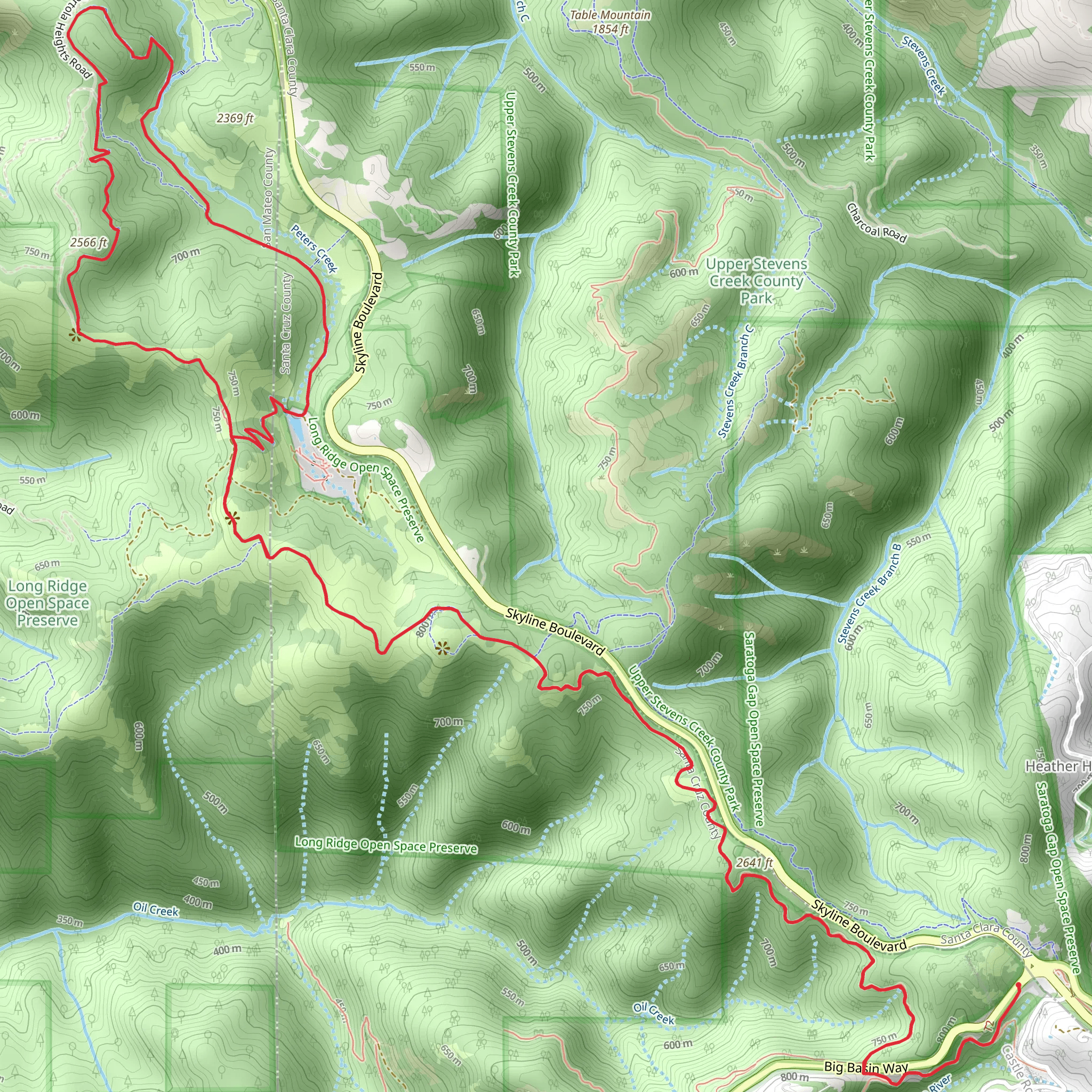 Achistaca Trail, Long Ridge Trail and Peters Creek Trail Loop mobile static map