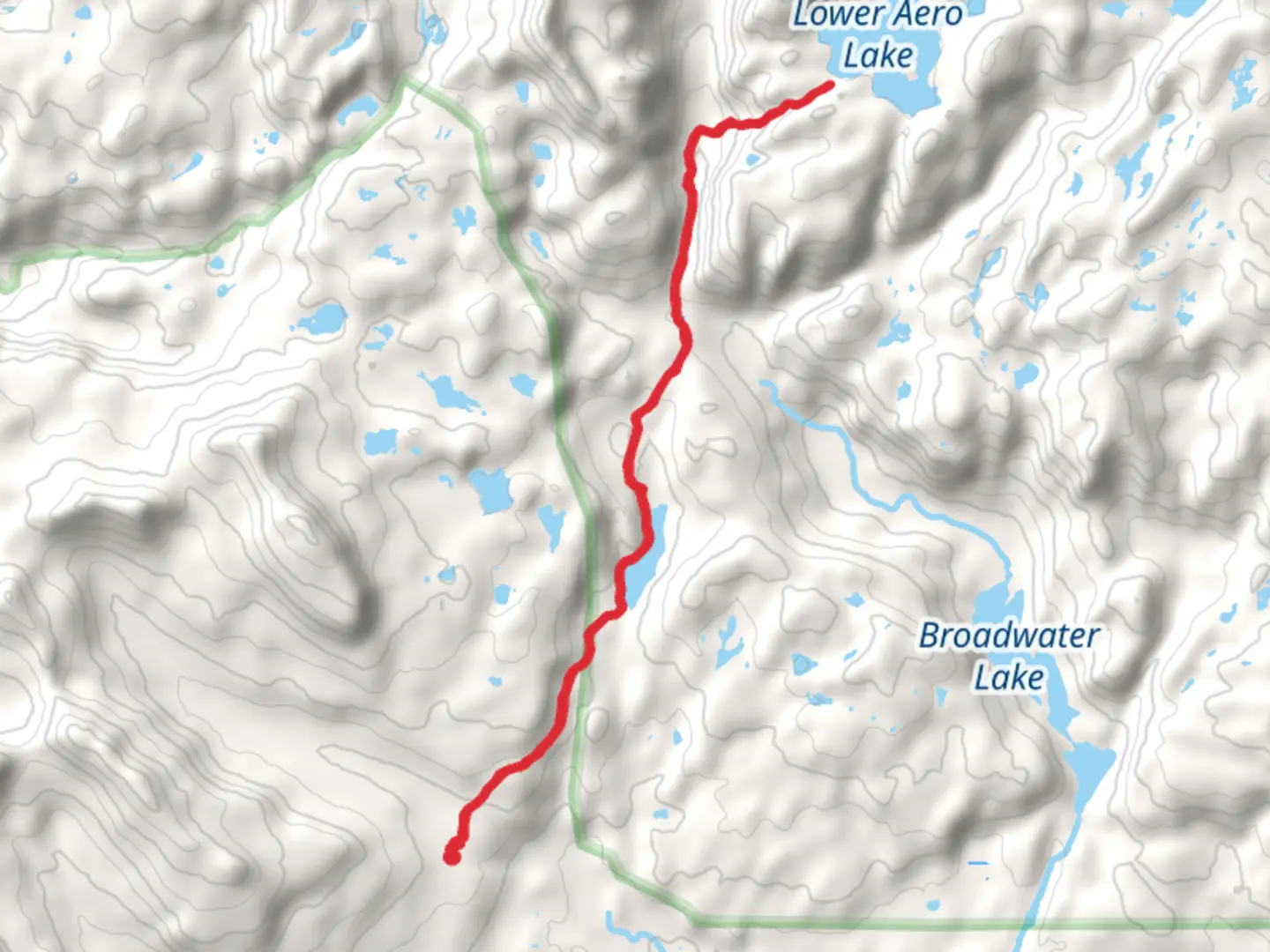 An image depicting the trail Lady of the Lake and Lower Aero Lake and its surrounding area.