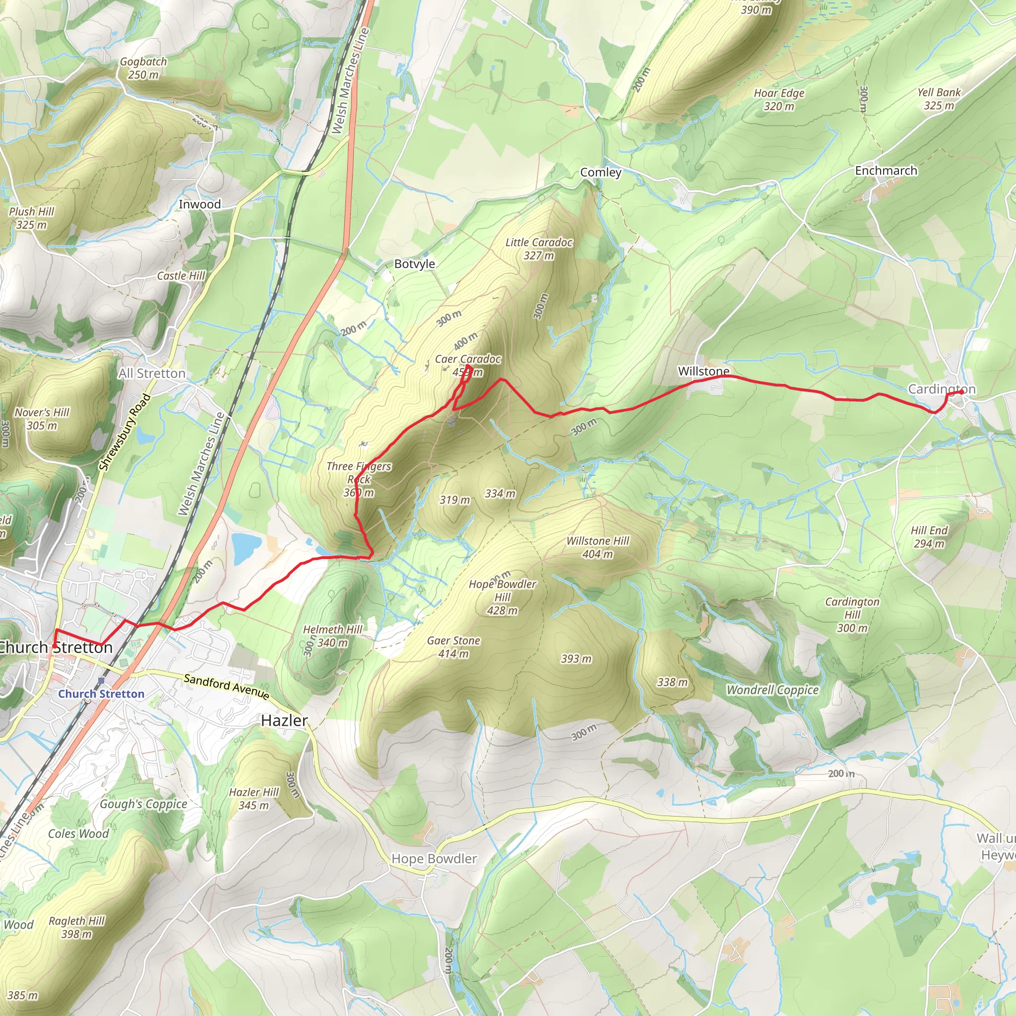 Cardington - Caer Caradoc Hill and Church Stretton mobile static map