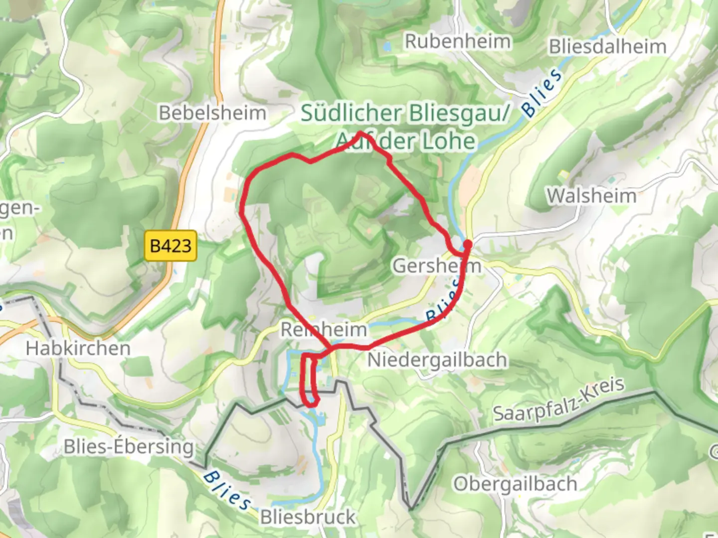 An image depicting the trail Le Silene via Graefinthaler Weg and Archaeologischer Weg and its surrounding area.