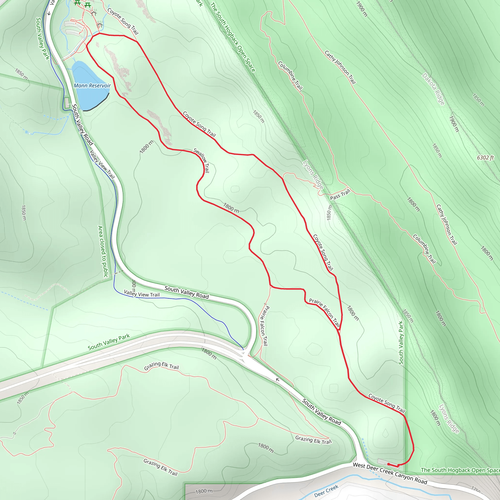 Mann Reservoir via Coyote Song Loop Trail mobile static map