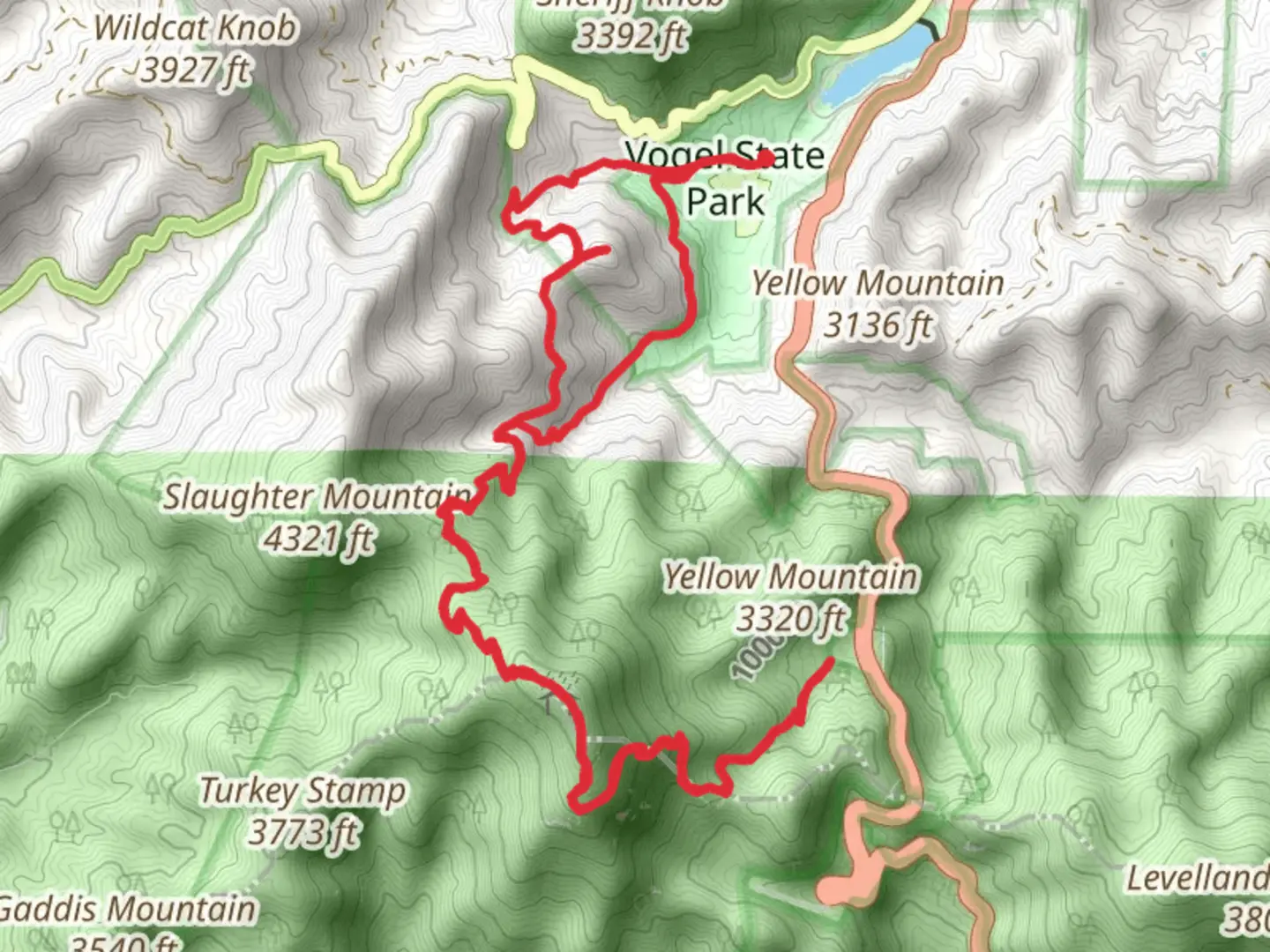 An image depicting the trail Bear Hair Gap Trail and Coosa Backcountry Loop Trail and its surrounding area.